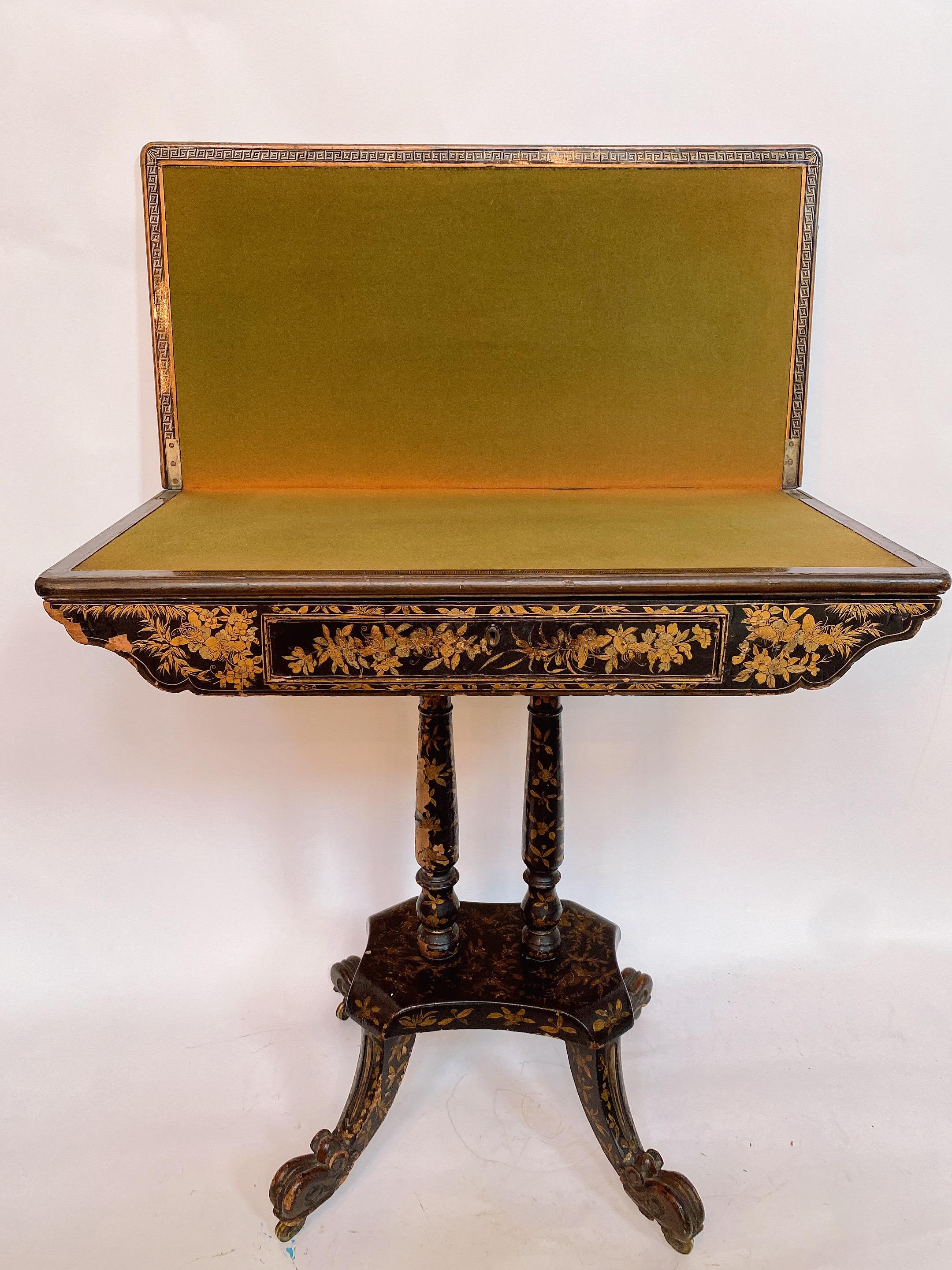 19th Century Gilt Black Lacquer French Gaming Table 3