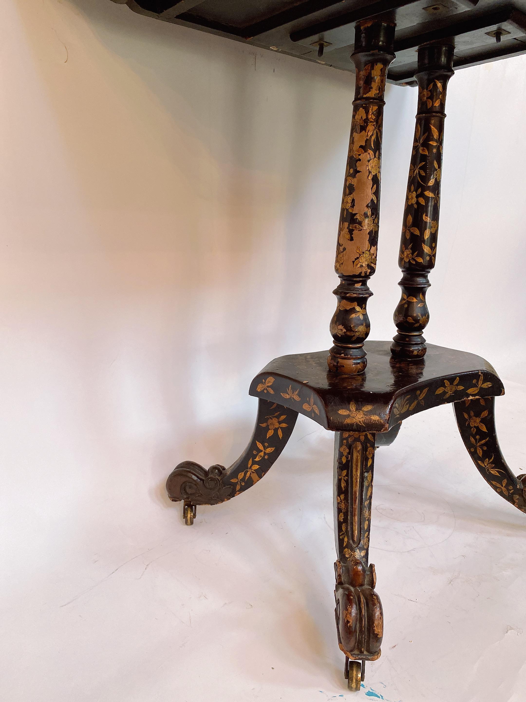 19th Century Gilt Black Lacquer French Gaming Table 6