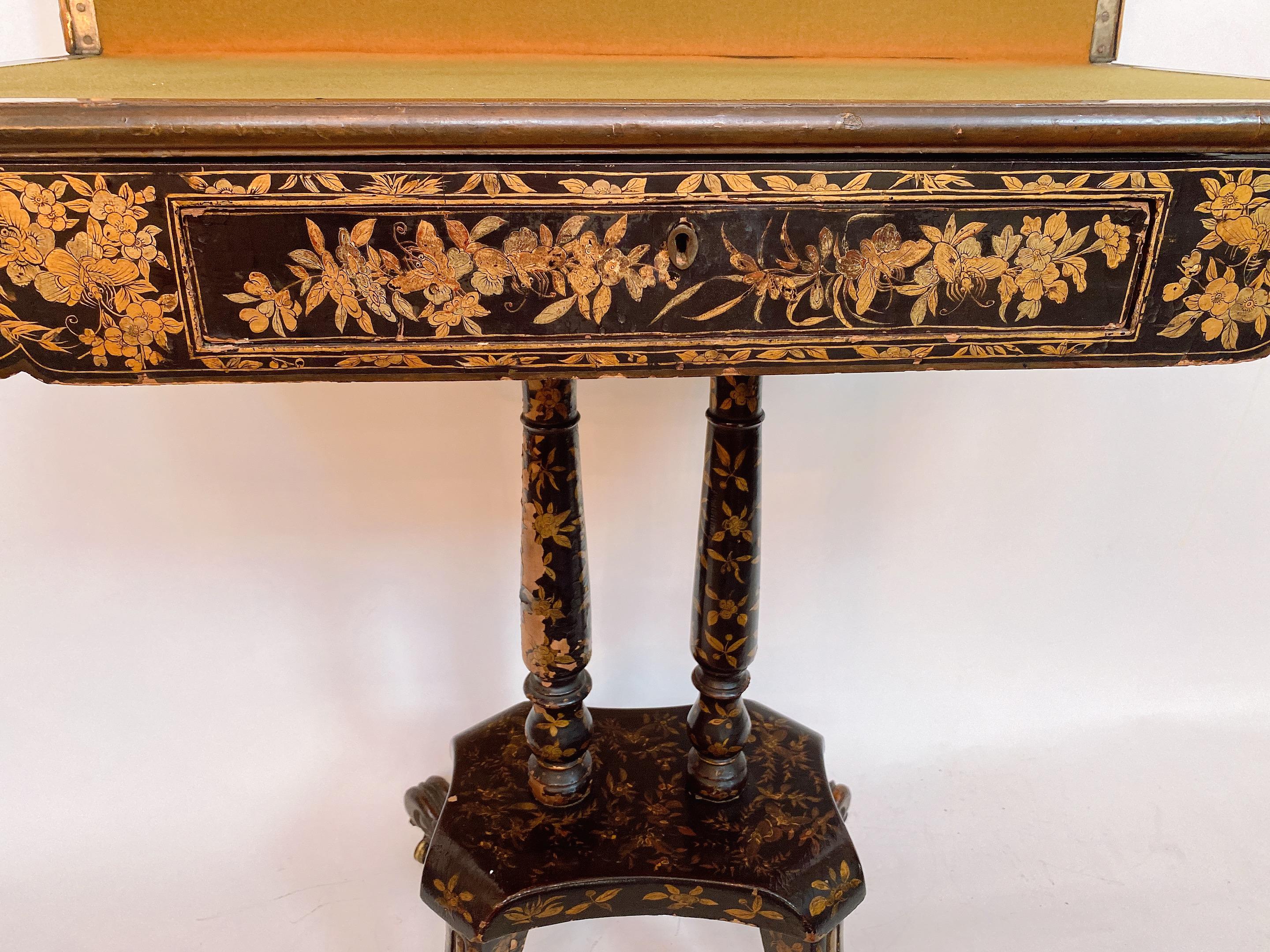 19th Century Gilt Black Lacquer French Gaming Table 7