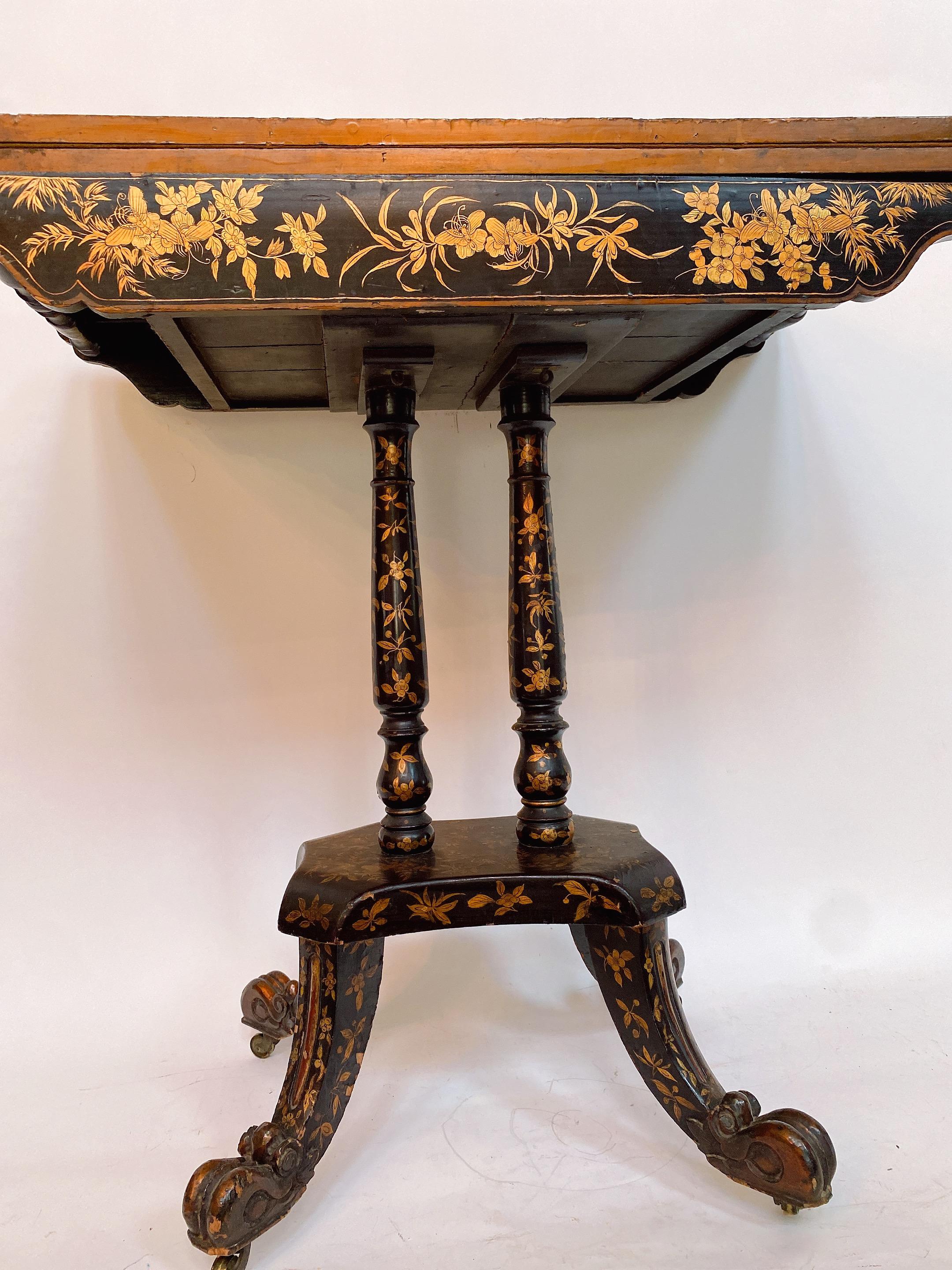 19th Century Gilt Black Lacquer French Gaming Table 8