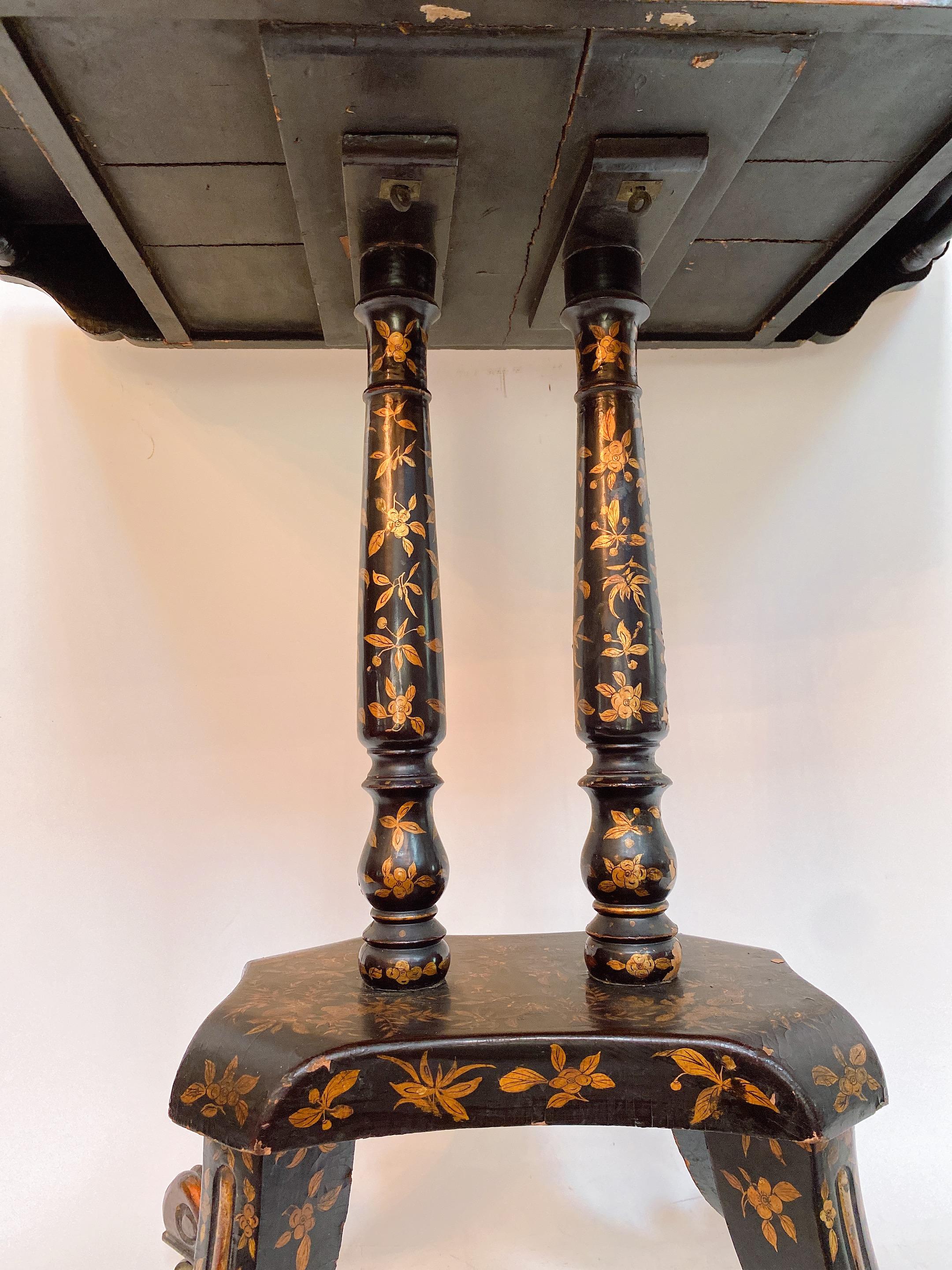19th Century Gilt Black Lacquer French Gaming Table 9