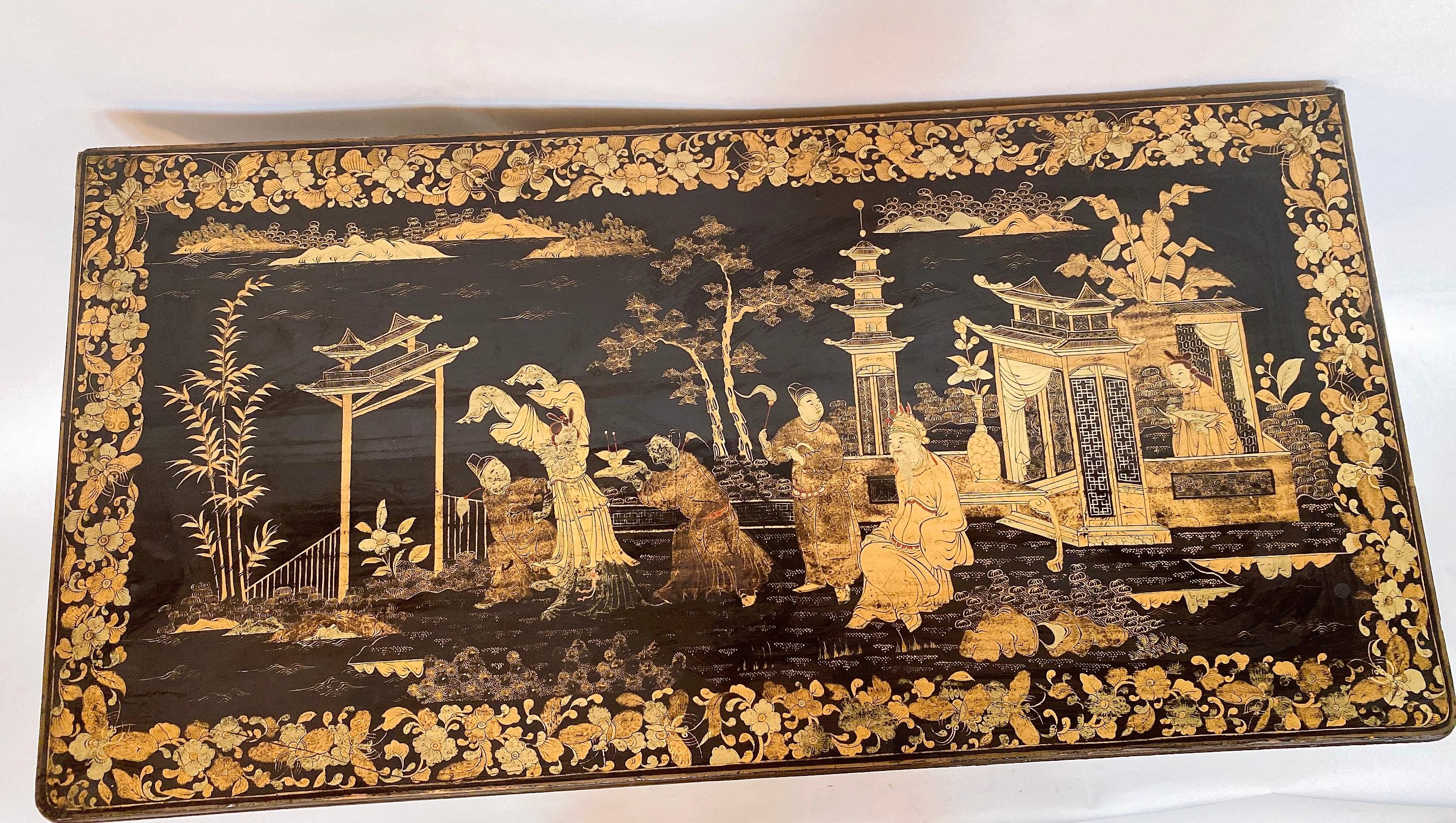 Qing 19th Century Gilt Black Lacquer French Gaming Table