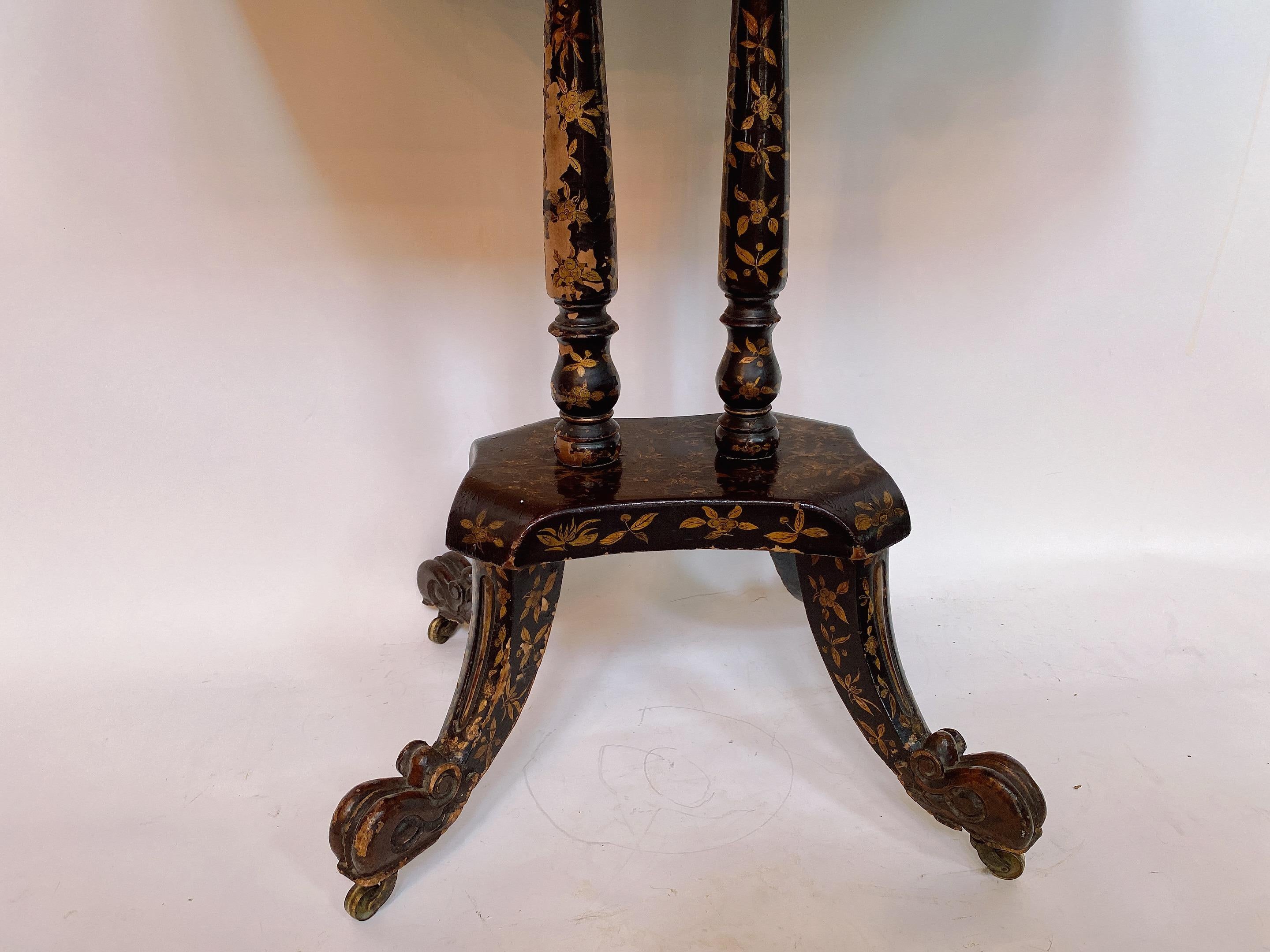 Lacquered 19th Century Gilt Black Lacquer French Gaming Table