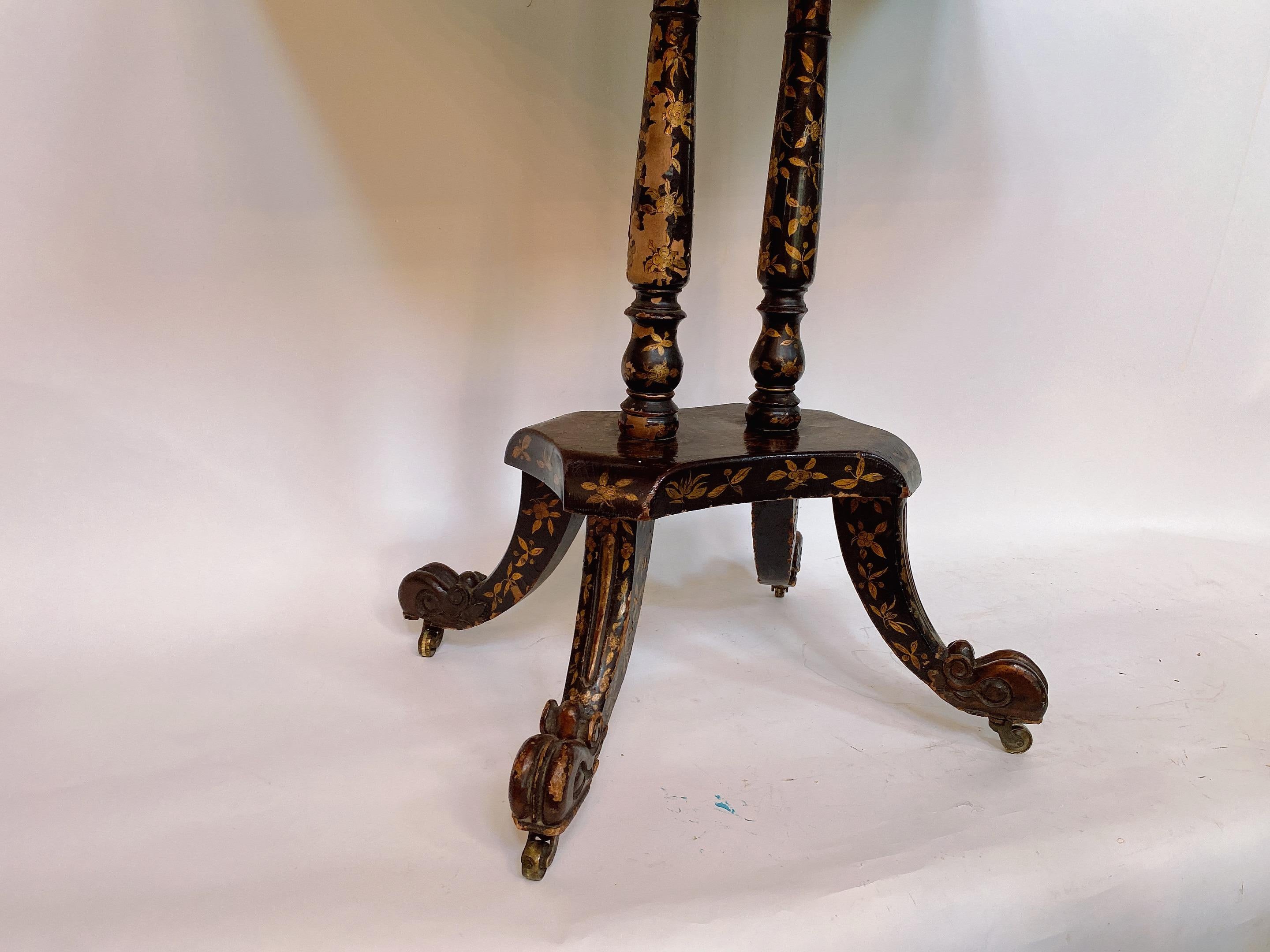 19th Century Gilt Black Lacquer French Gaming Table In Good Condition In Brea, CA