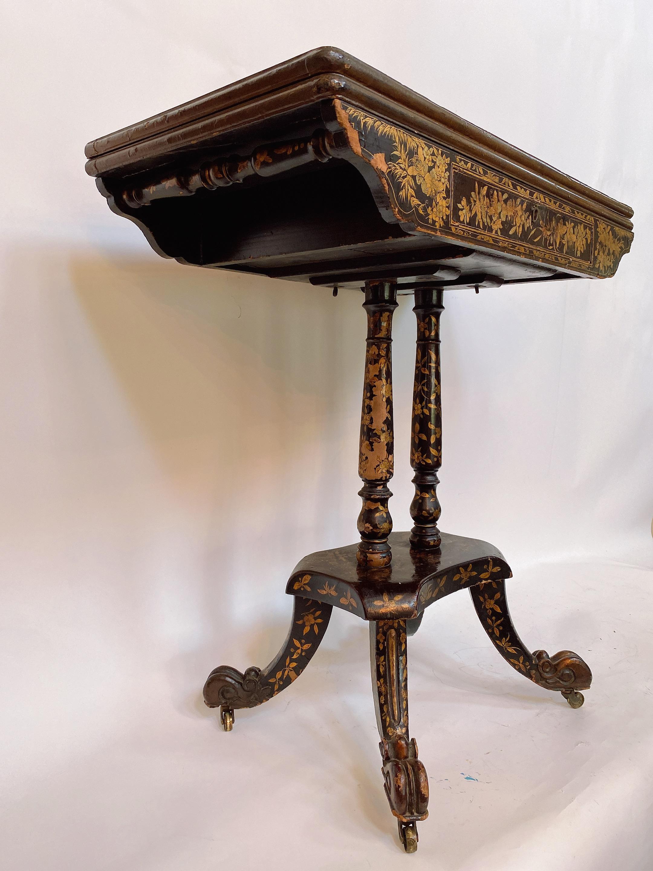 19th Century Gilt Black Lacquer French Gaming Table 1