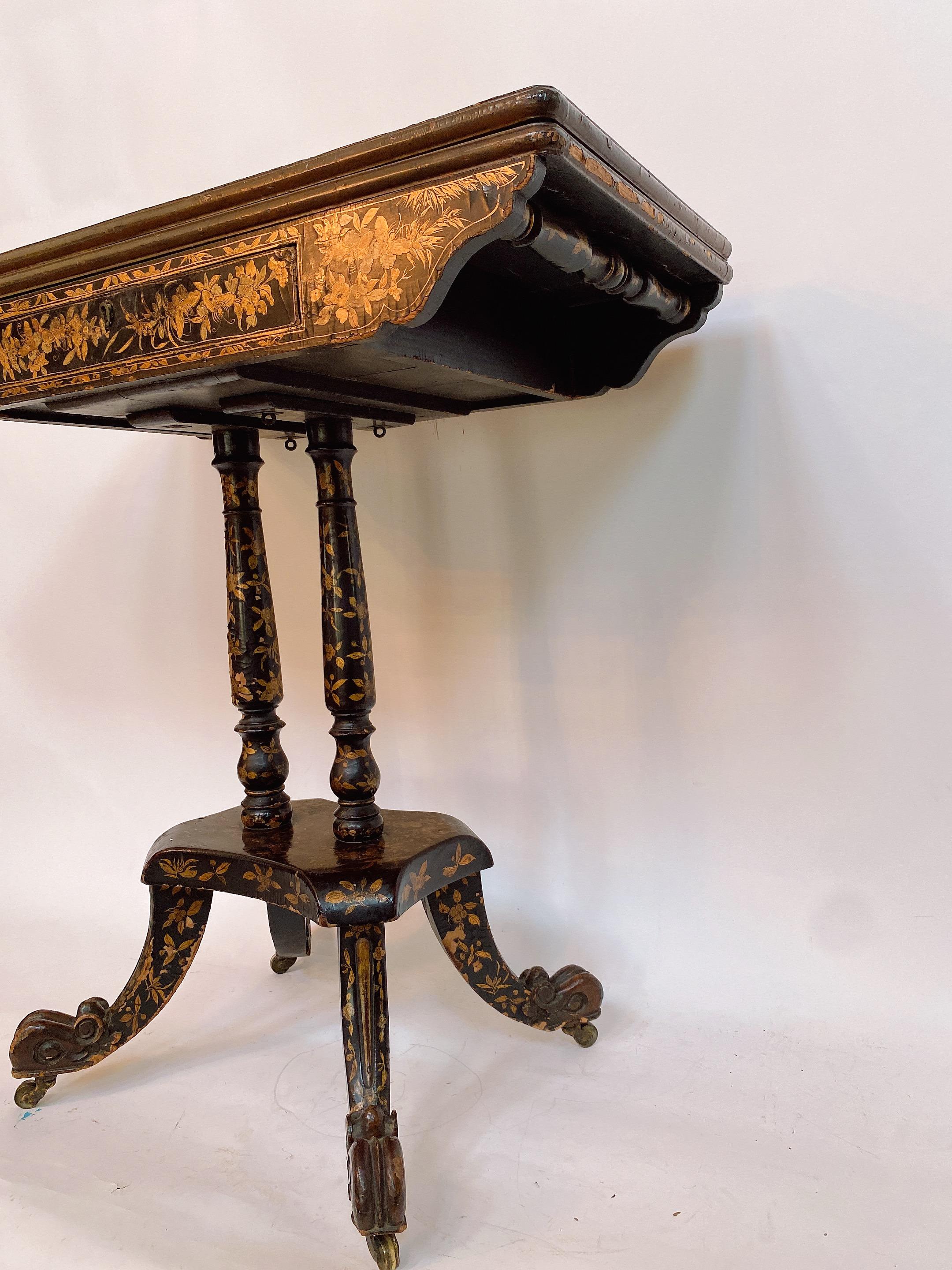19th Century Gilt Black Lacquer French Gaming Table 2