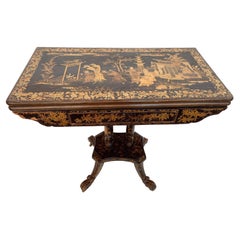 19th Century Gilt Black Lacquer French Gaming Table