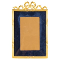 Cornice per foto in ottone dorato e tessuto blu del XIX secolo, periodo Napoleone III.