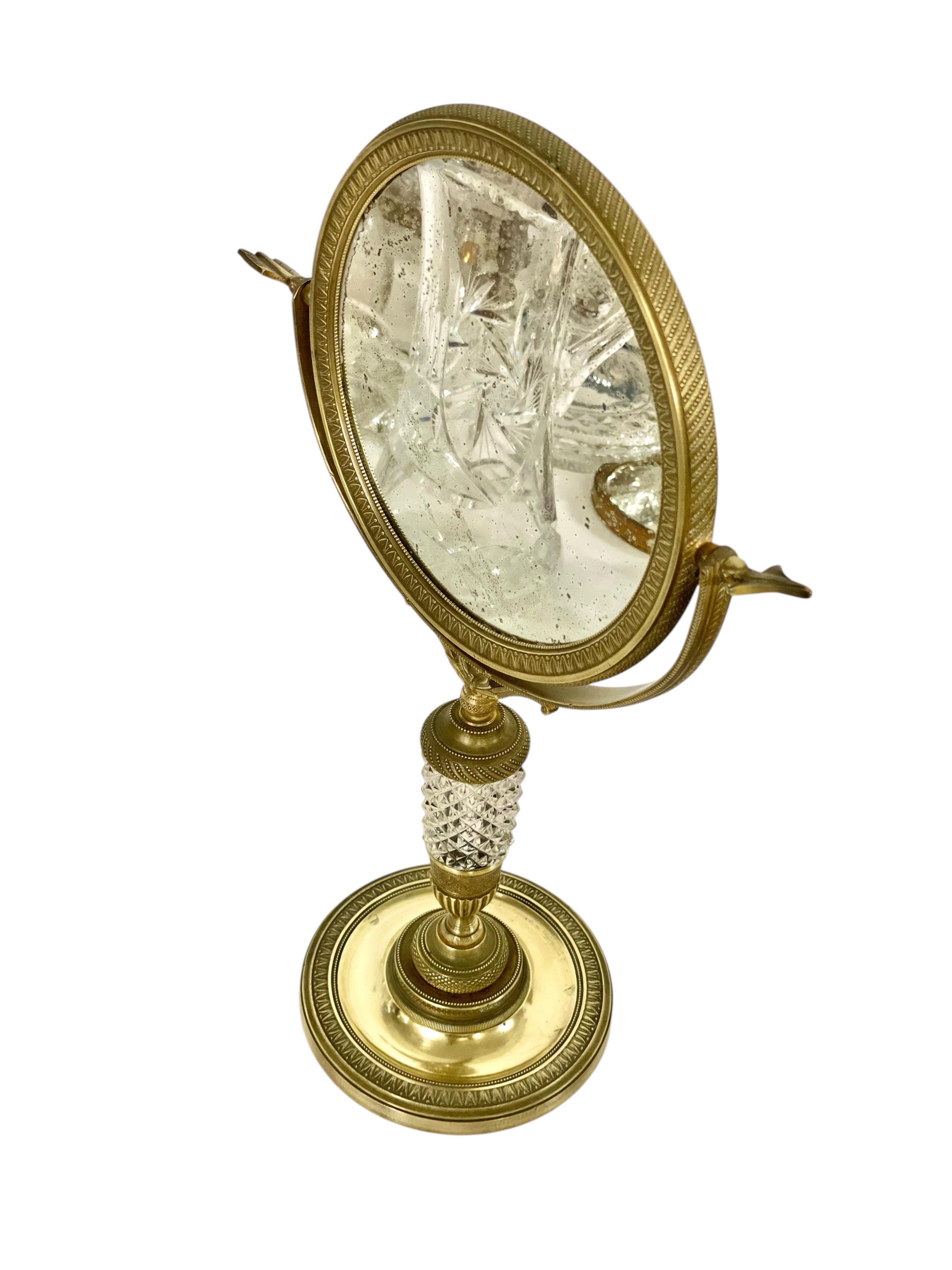 Miroir de table du XIXe siècle en bronze doré et cristal taillé en vente 2