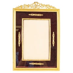 Cornice per foto in ottone dorato e tessuto scuro del XIX secolo, periodo Napoleone III.