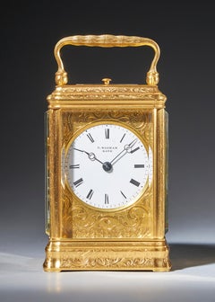 19th Century Gilt-Brass Engraved Striking and Repeating Carriage Clock