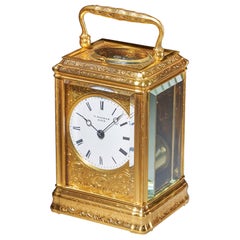 Antique 19th Century Gilt-Brass Engraved Striking and Repeating Carriage Clock