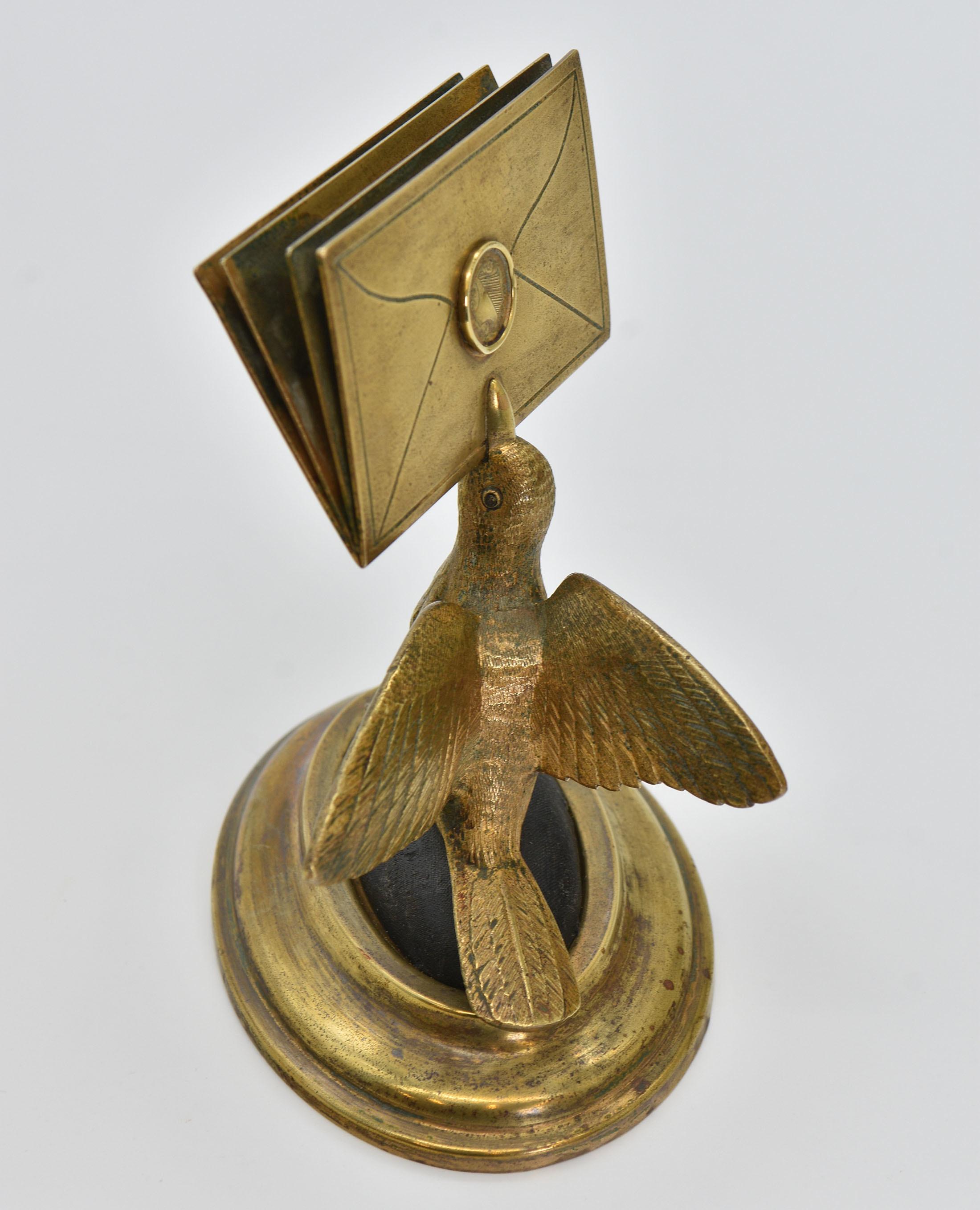 European 19th Century Gilt Brass Figural Bird Letter Holder