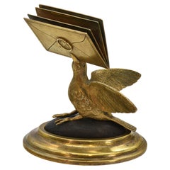 Antique 19th Century Gilt Brass Figural Bird Letter Holder