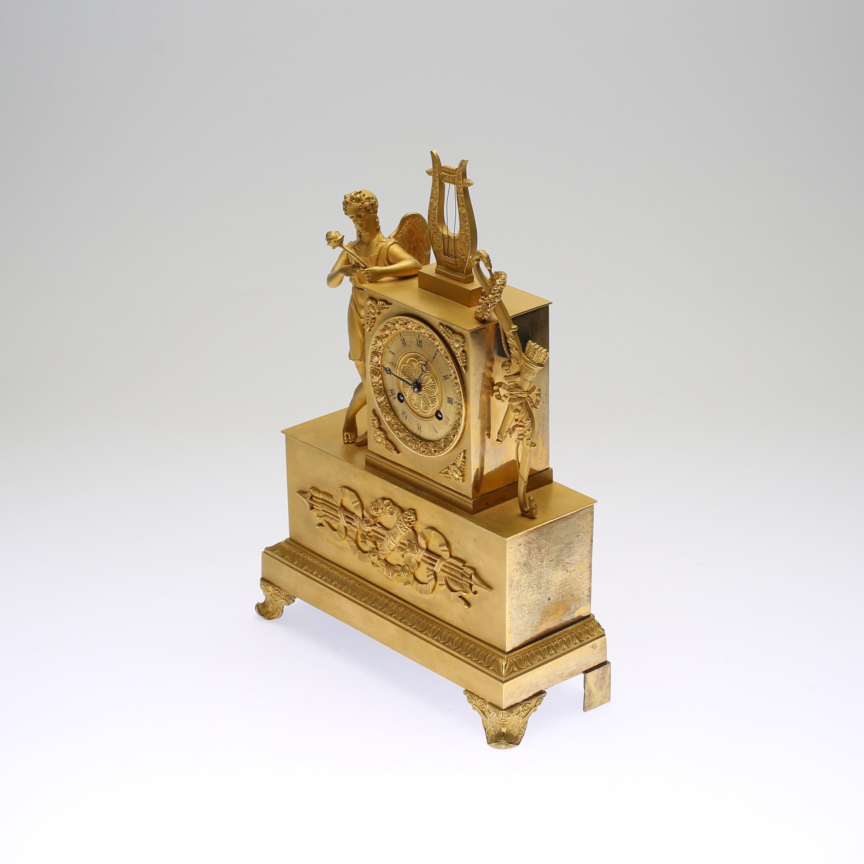Empire 19th Century Gilt Brass Table Mantle Clock For Sale