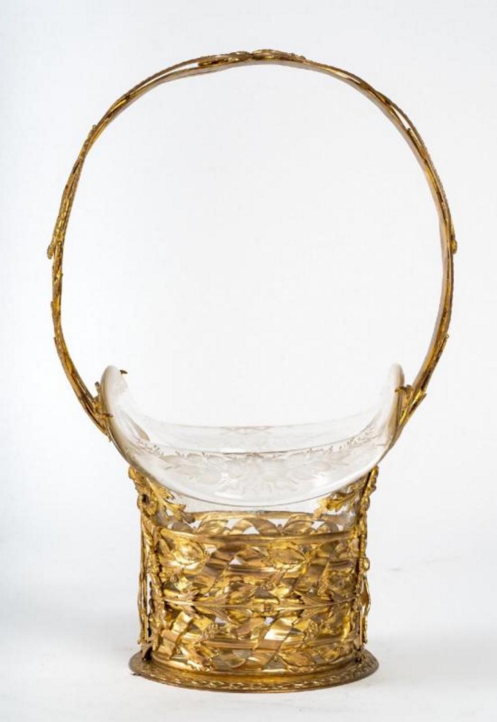Late 19th Century 19th Century Gilt Bronze and Crystal Basket