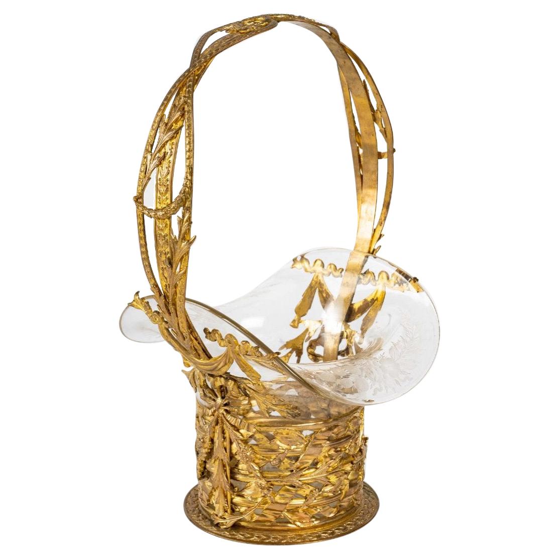 19th Century Gilt Bronze and Crystal Basket