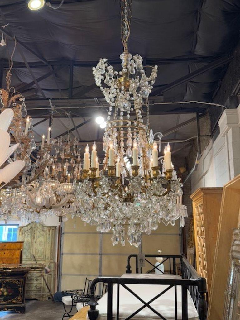 Lustre du XIXe siècle en bronze doré et cristal du nord de l'Italie Bon état - En vente à Dallas, TX
