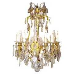 Lampadario in bronzo dorato e cristallo del XIX secolo proveniente da Spelling Manor