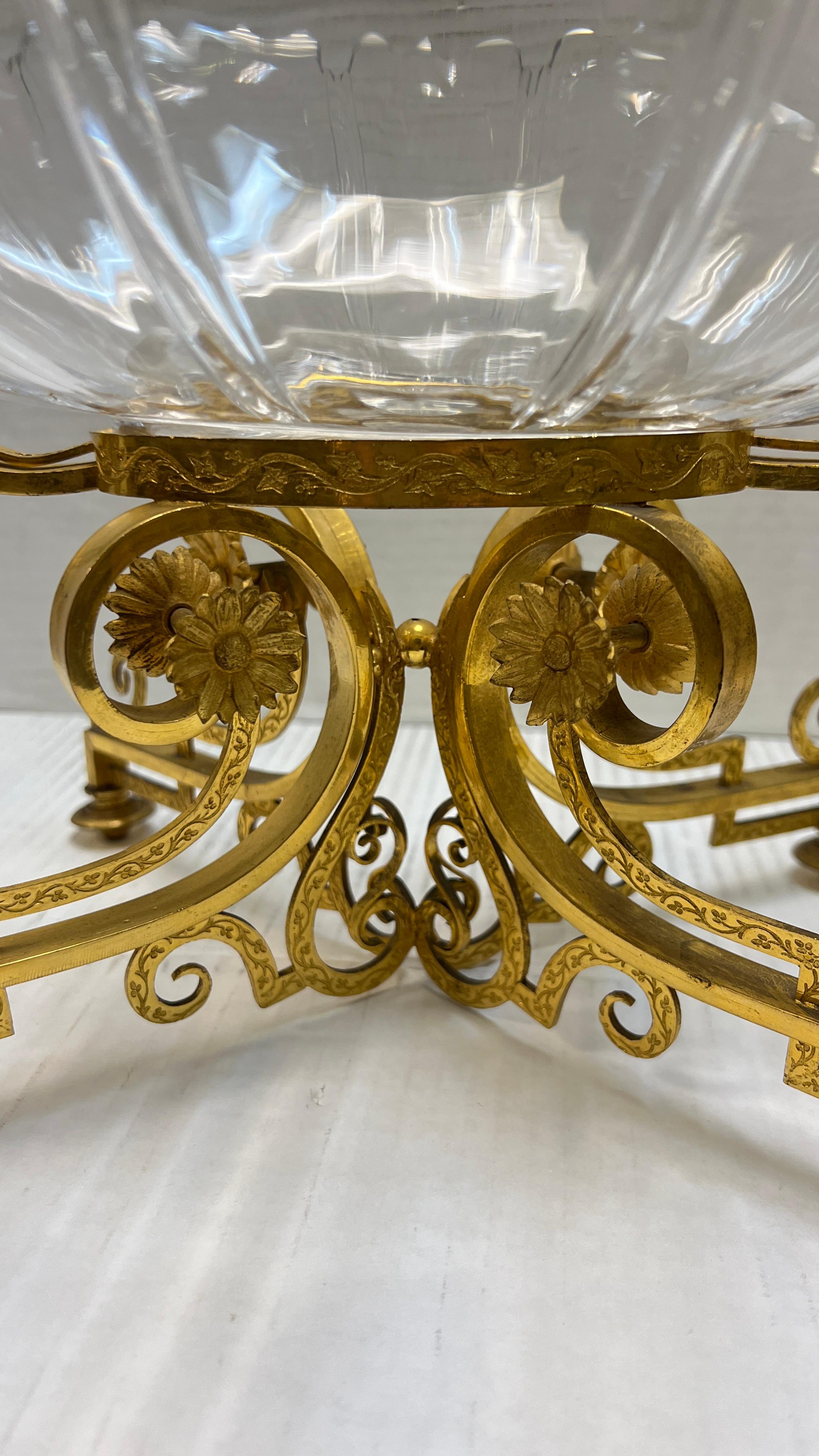 19th Century Gilt Bronze and Crystal Glass Centerpiece Attributed to Baccarat 1