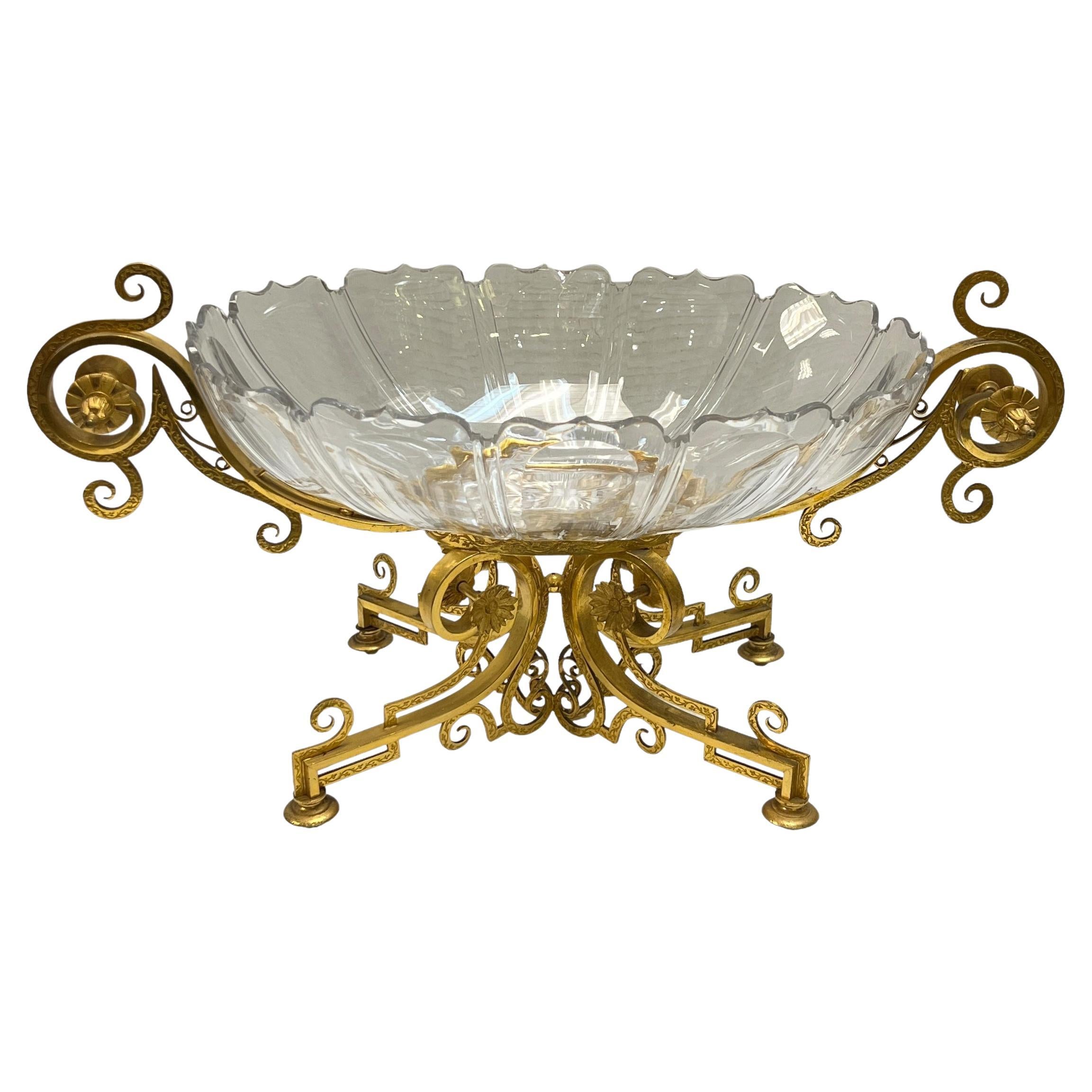 19th Century Gilt Bronze and Crystal Glass Centerpiece Attributed to Baccarat