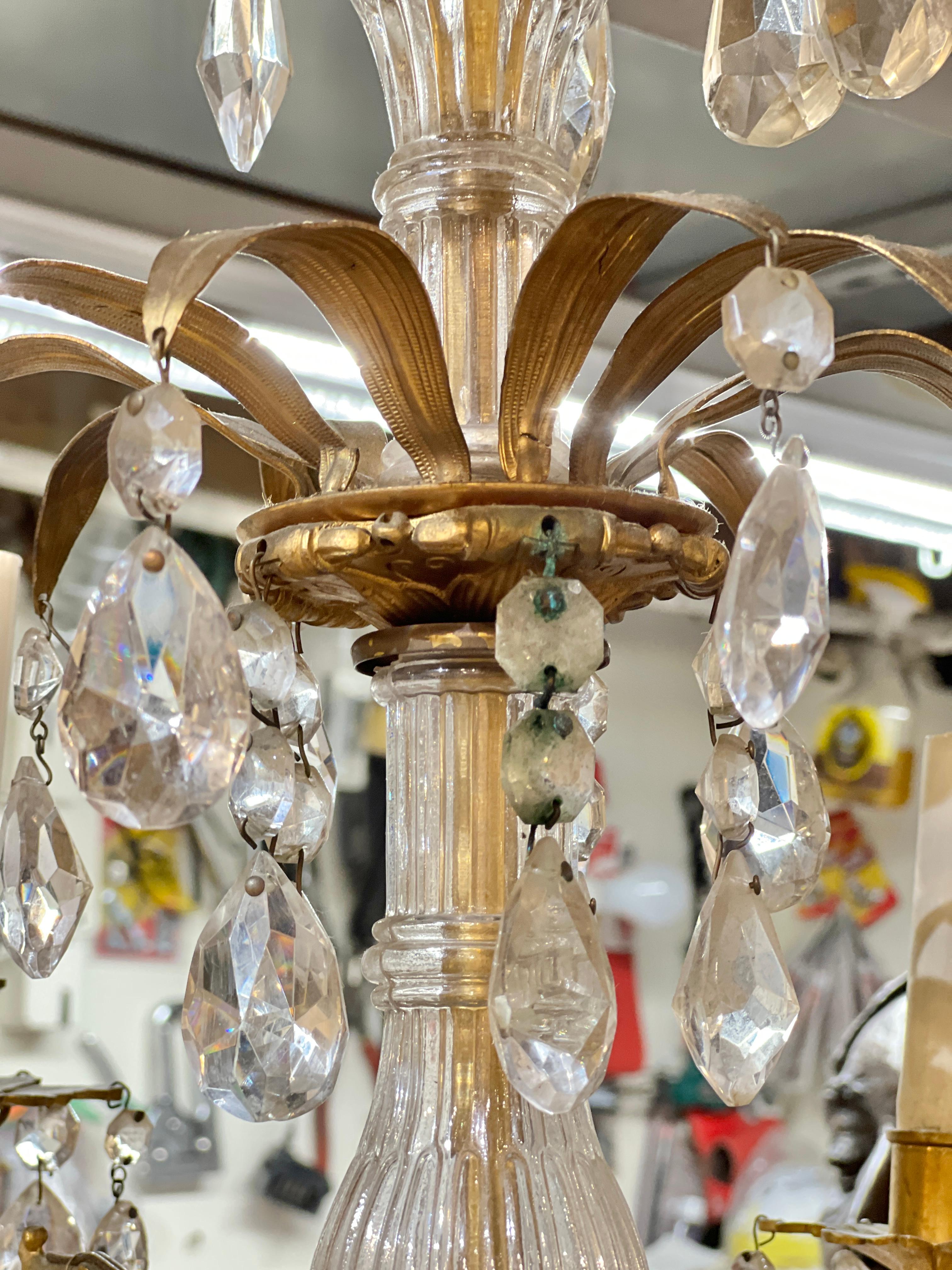 Neoclassico 19th Century Gilt Bronze and Crystal Six Light Chandelier in vendita