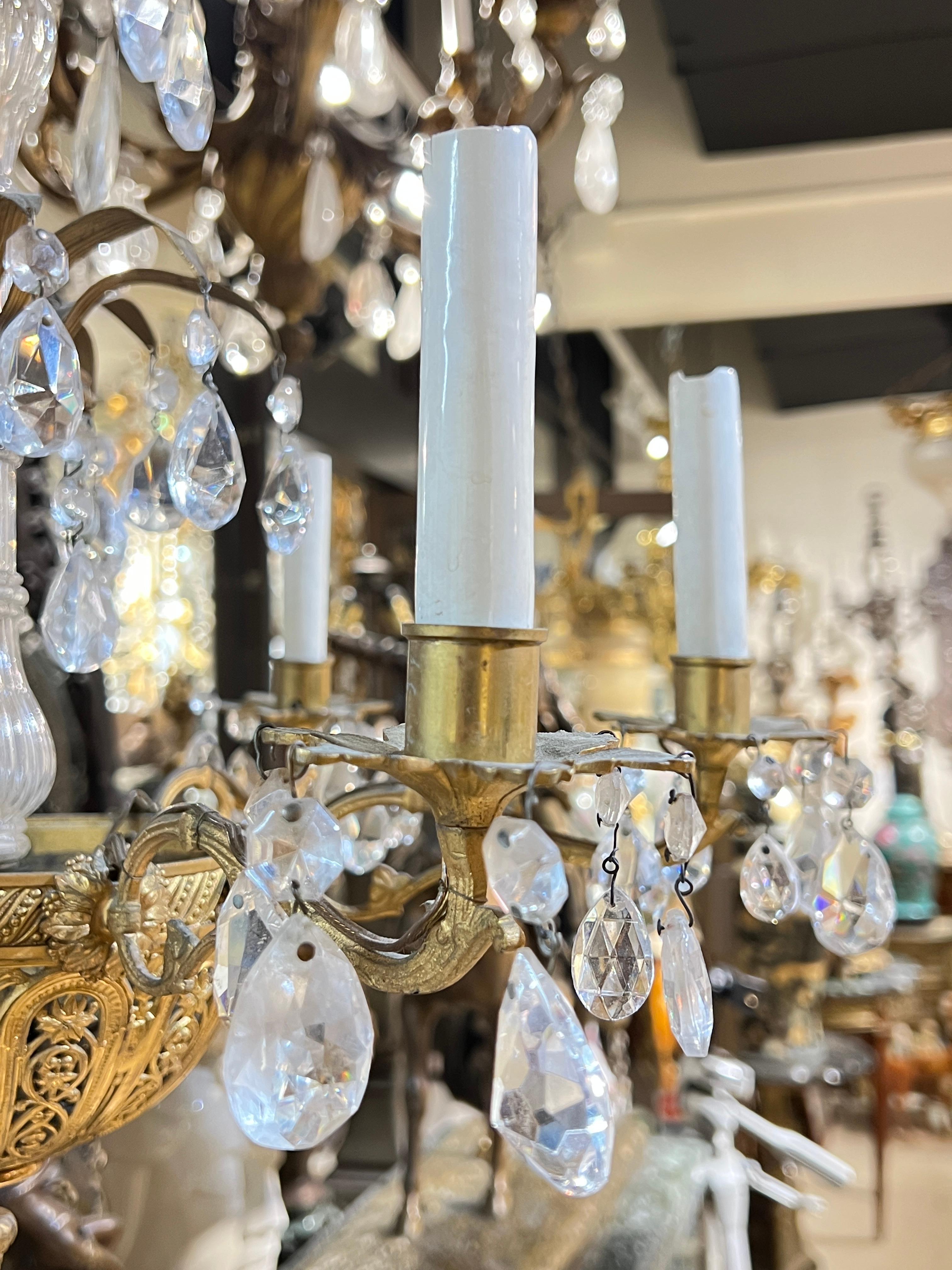 19th Century Gilt Bronze and Crystal Six Light Chandelier in vendita 2