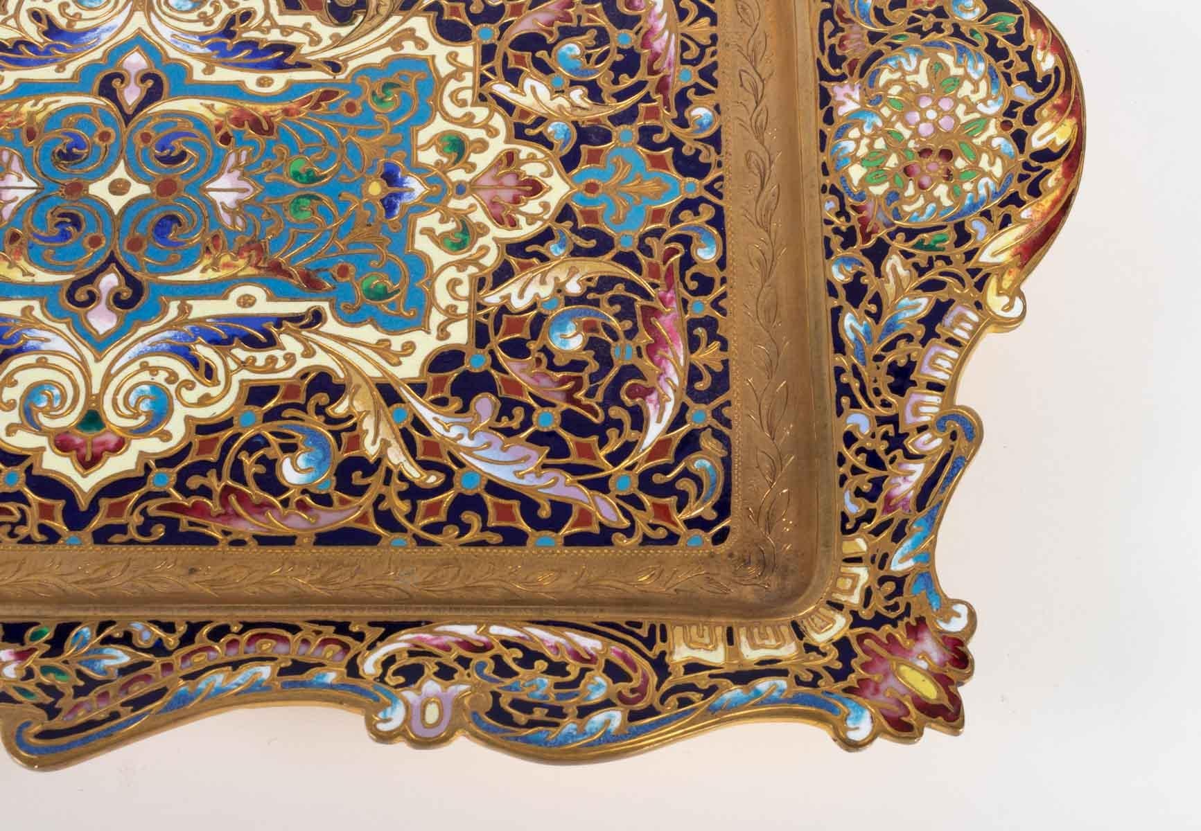 19th Century Gilt Bronze and Enamelled Bronze Tray, Napoleon III Period  In Good Condition In Saint-Ouen, FR