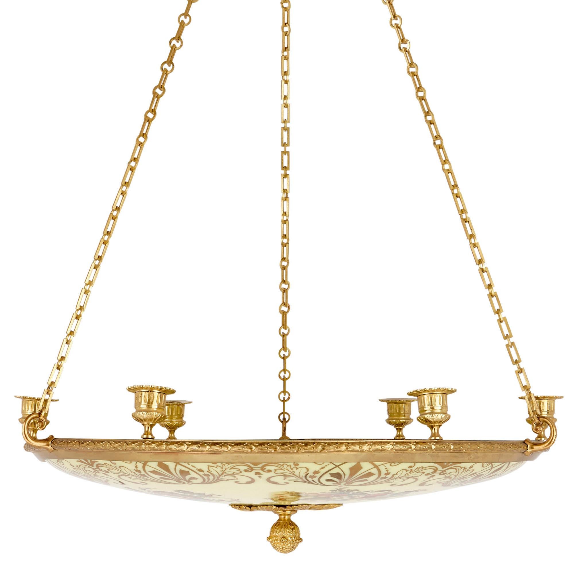 French 19th Century Gilt Bronze and Glass Bowl Chandelier