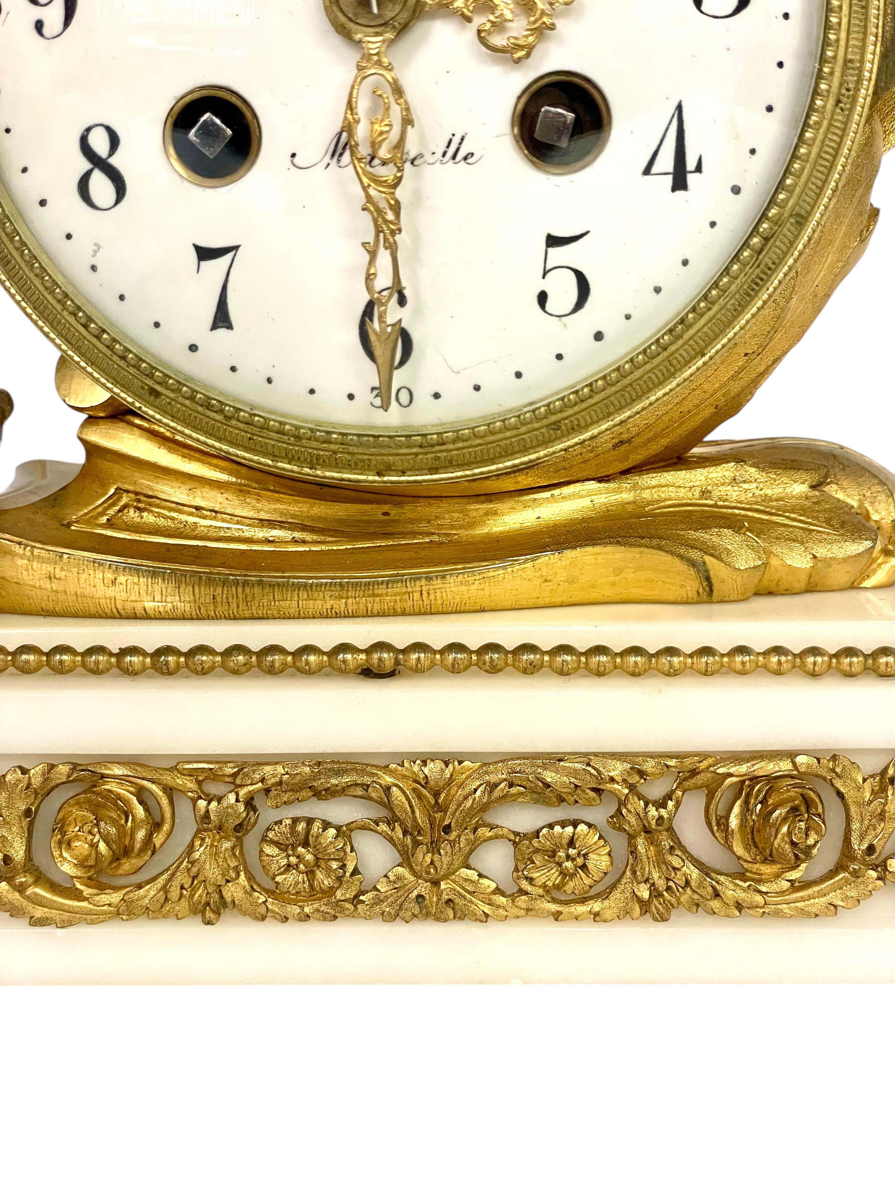 19th Century Gilt Bronze and Marble Clock, Signed Oudin à Marseille For Sale 5