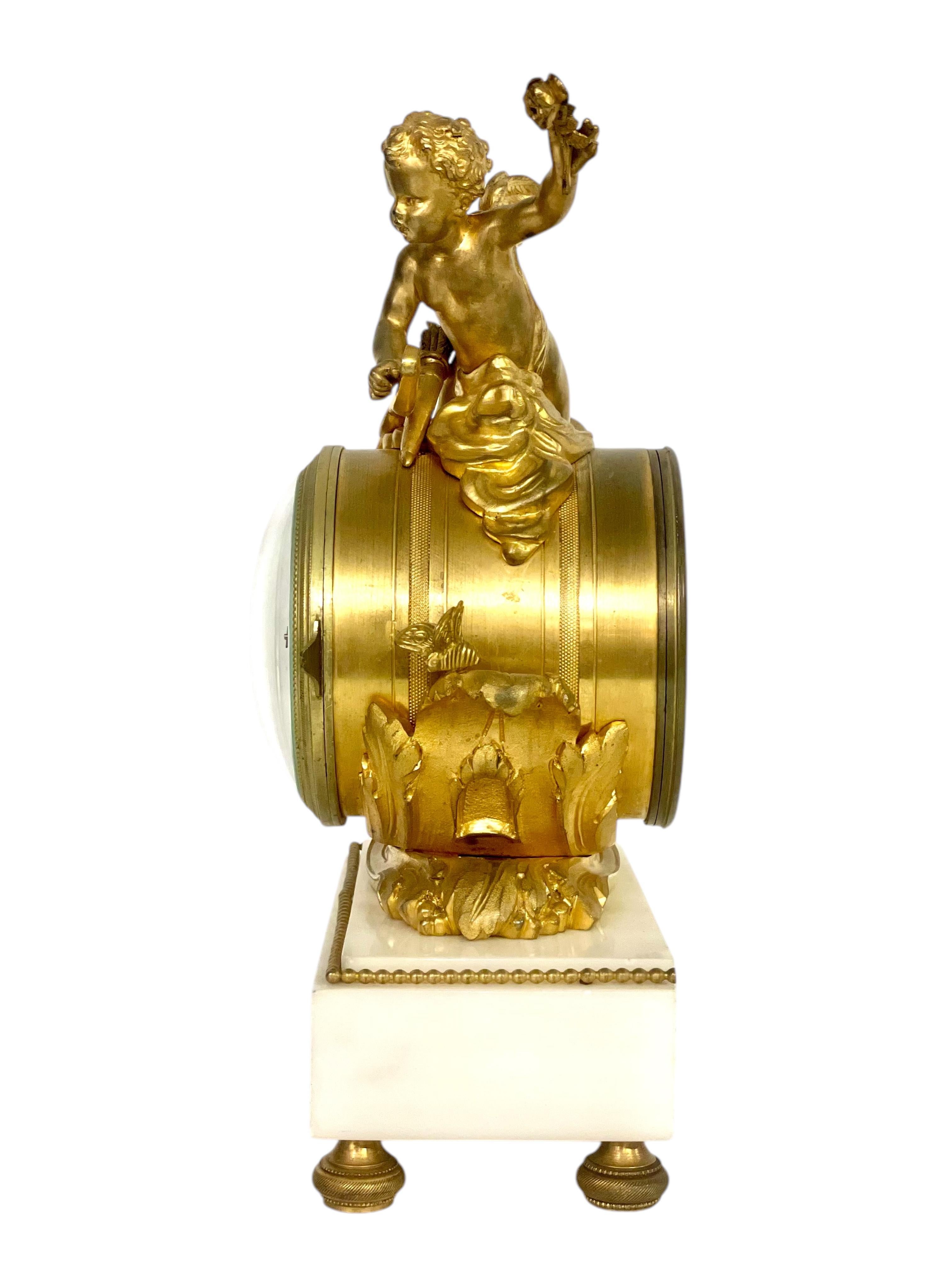 19th Century Gilt Bronze and Marble Clock, Signed Oudin à Marseille For Sale 6