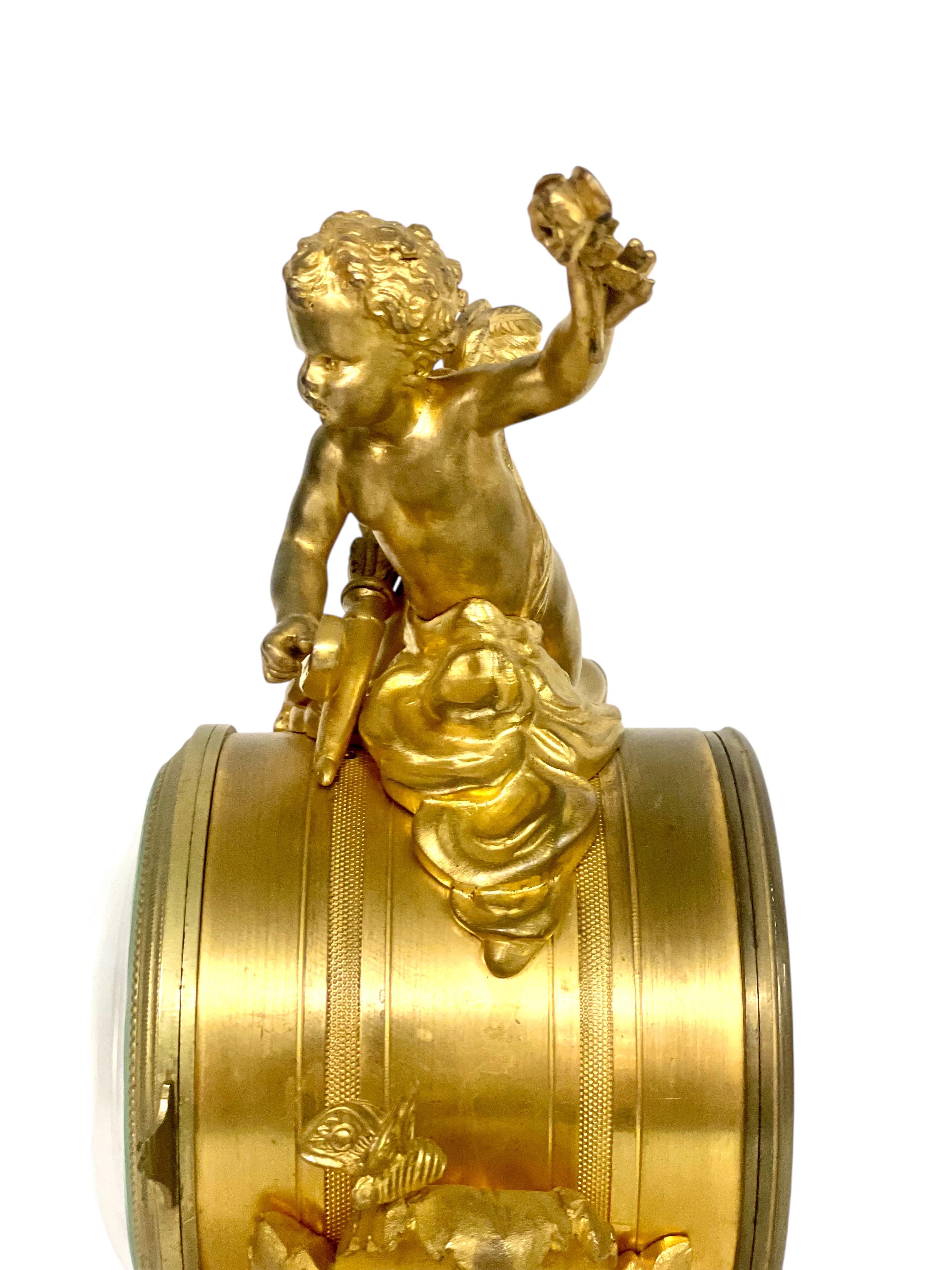 19th Century Gilt Bronze and Marble Clock, Signed Oudin à Marseille For Sale 7