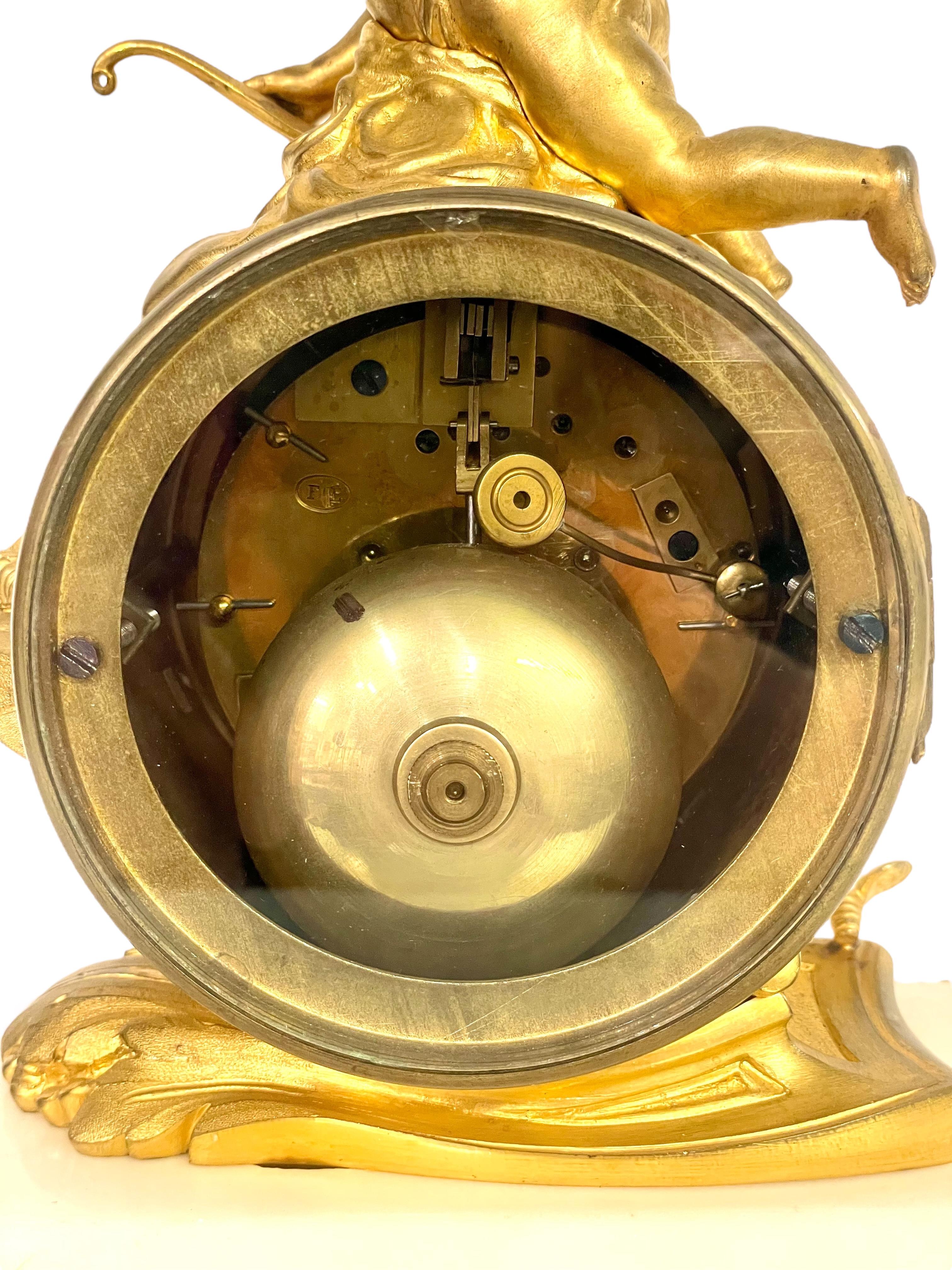 19th Century Gilt Bronze and Marble Clock, Signed Oudin à Marseille For Sale 8