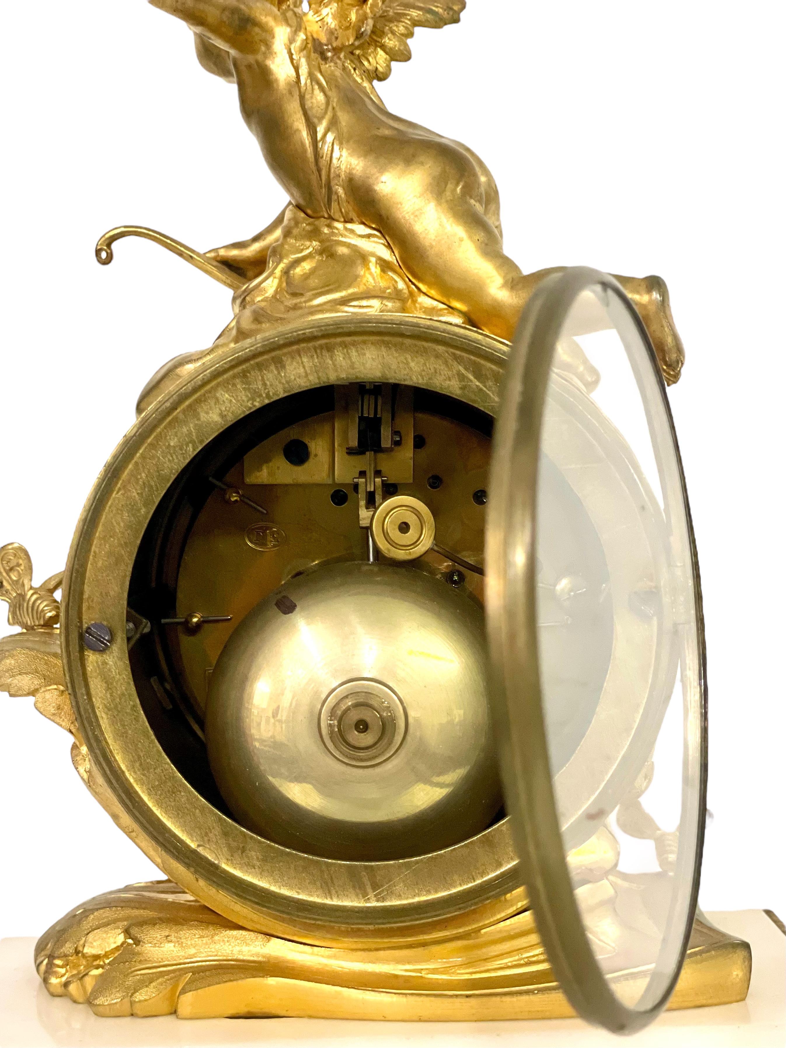 19th Century Gilt Bronze and Marble Clock, Signed Oudin à Marseille For Sale 9
