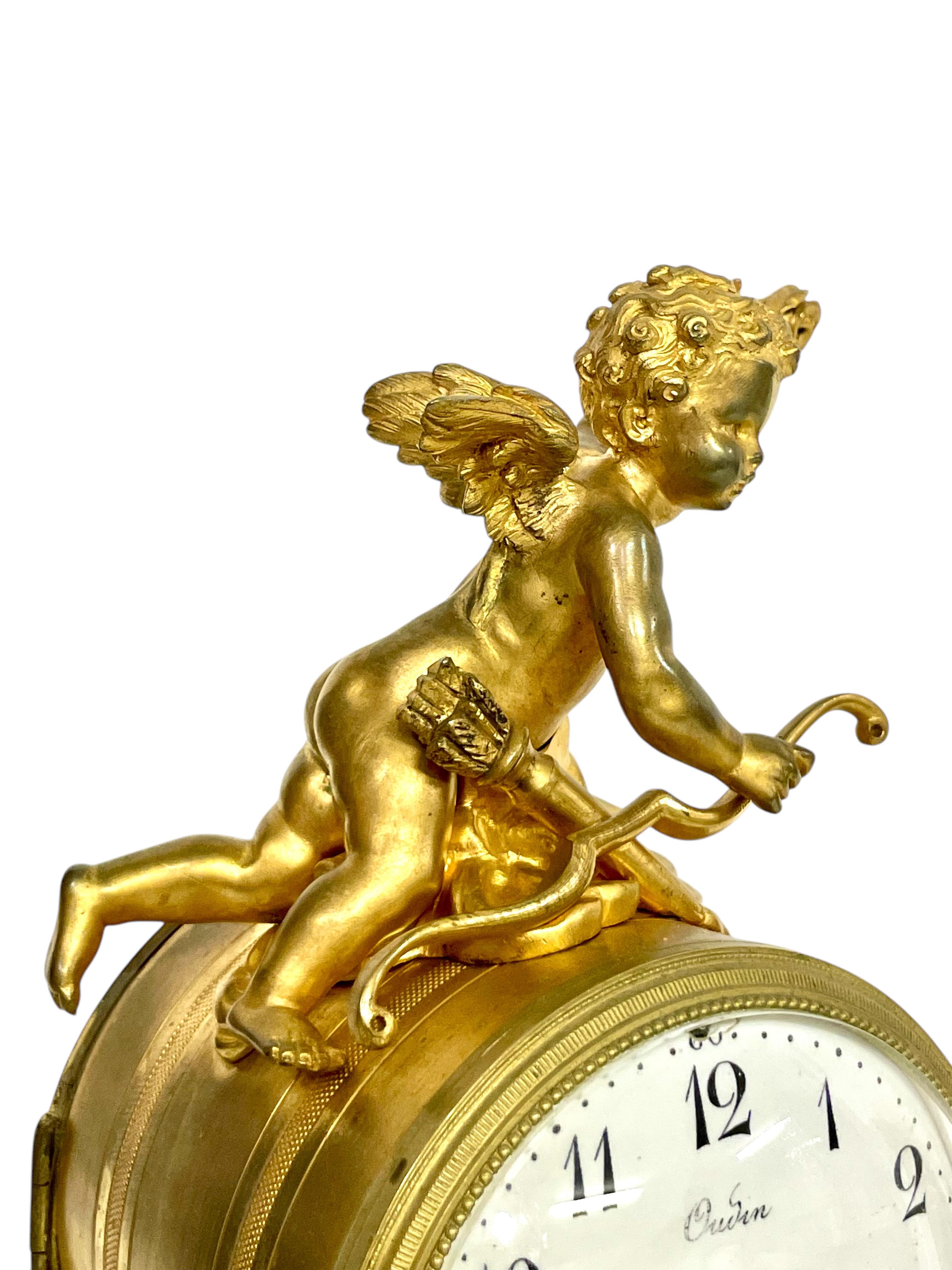 19th Century Gilt Bronze and Marble Clock, Signed Oudin à Marseille For Sale 13