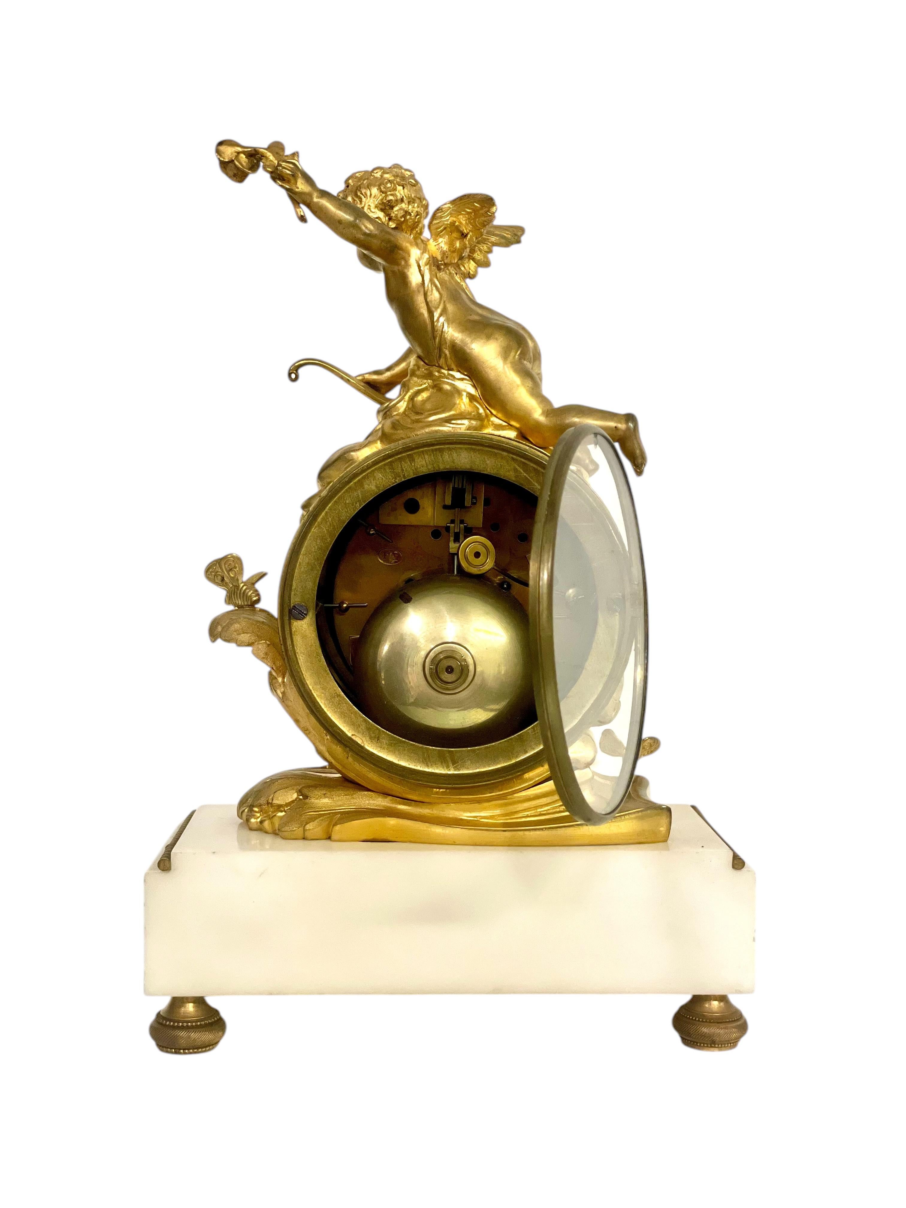 19th Century Gilt Bronze and Marble Clock, Signed Oudin à Marseille For Sale 14