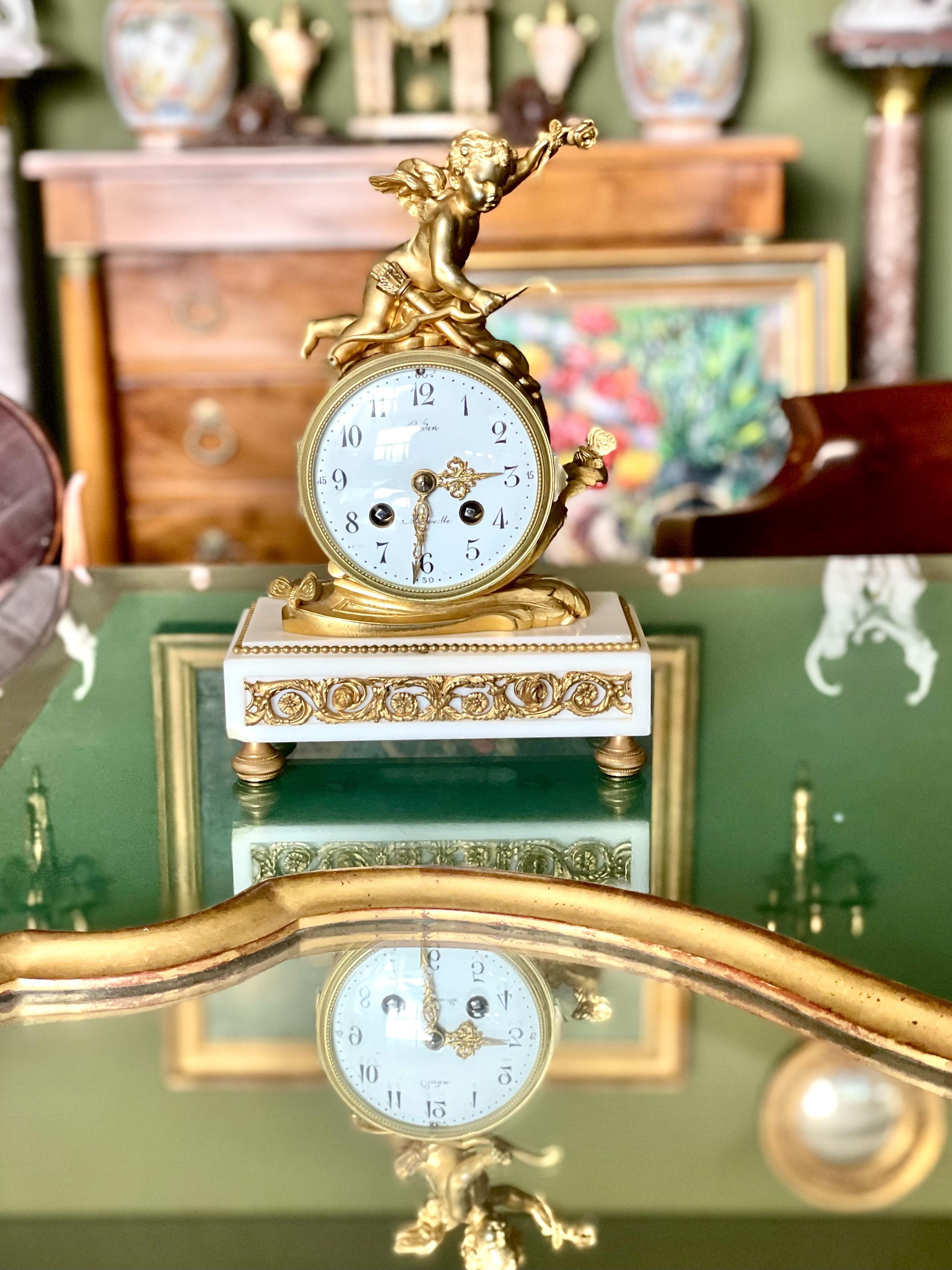 19th Century Gilt Bronze and Marble Clock, Signed Oudin à Marseille For Sale 15