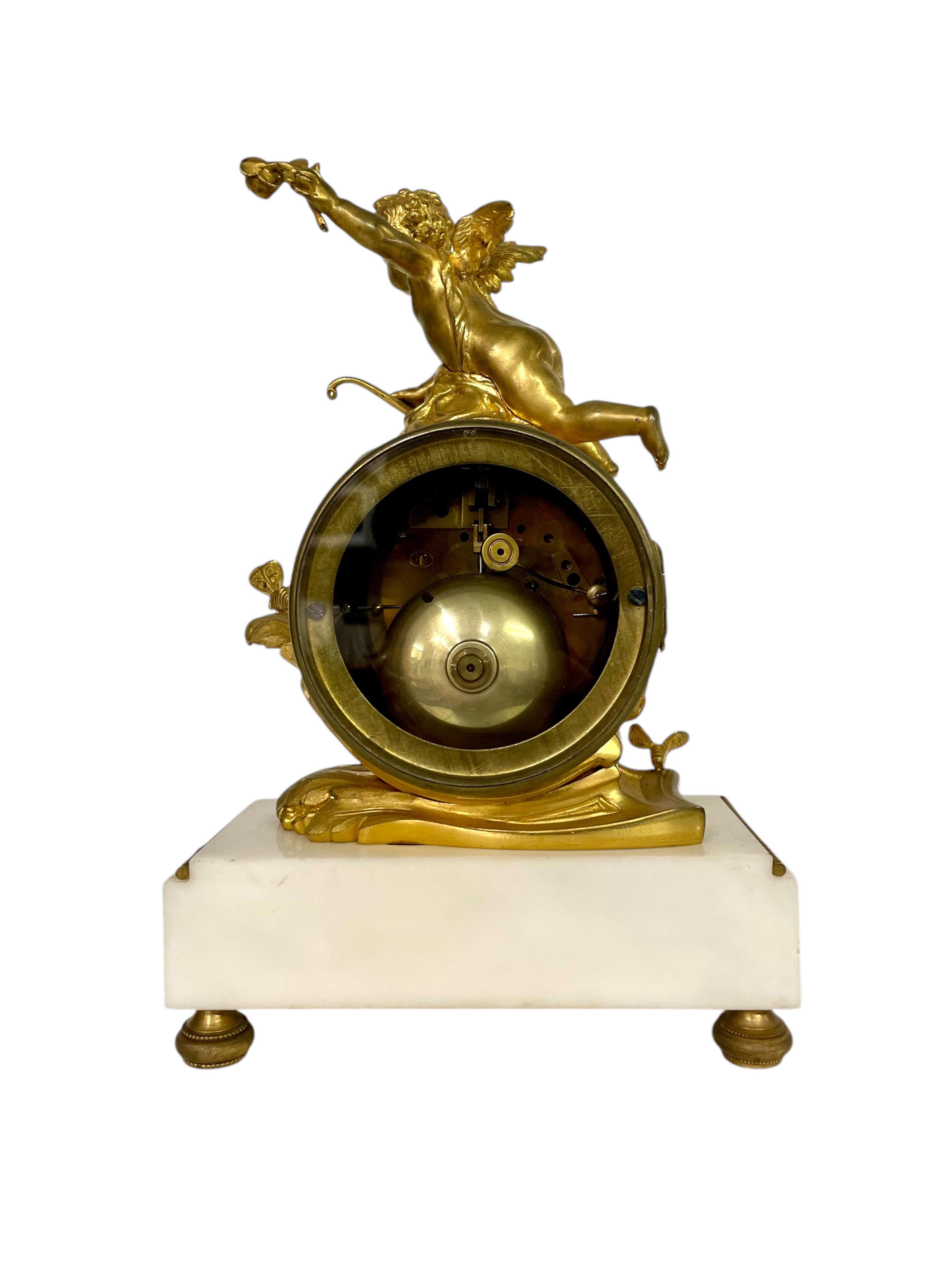 19th Century Gilt Bronze and Marble Clock, Signed Oudin à Marseille In Good Condition For Sale In LA CIOTAT, FR