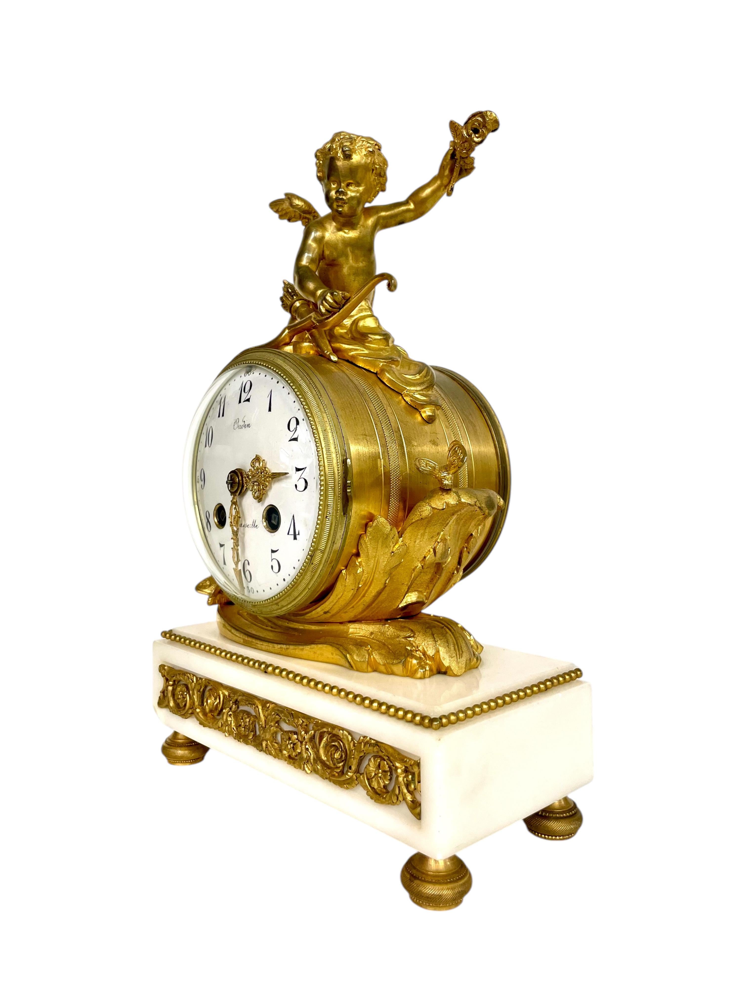 19th Century Gilt Bronze and Marble Clock, Signed Oudin à Marseille For Sale 1