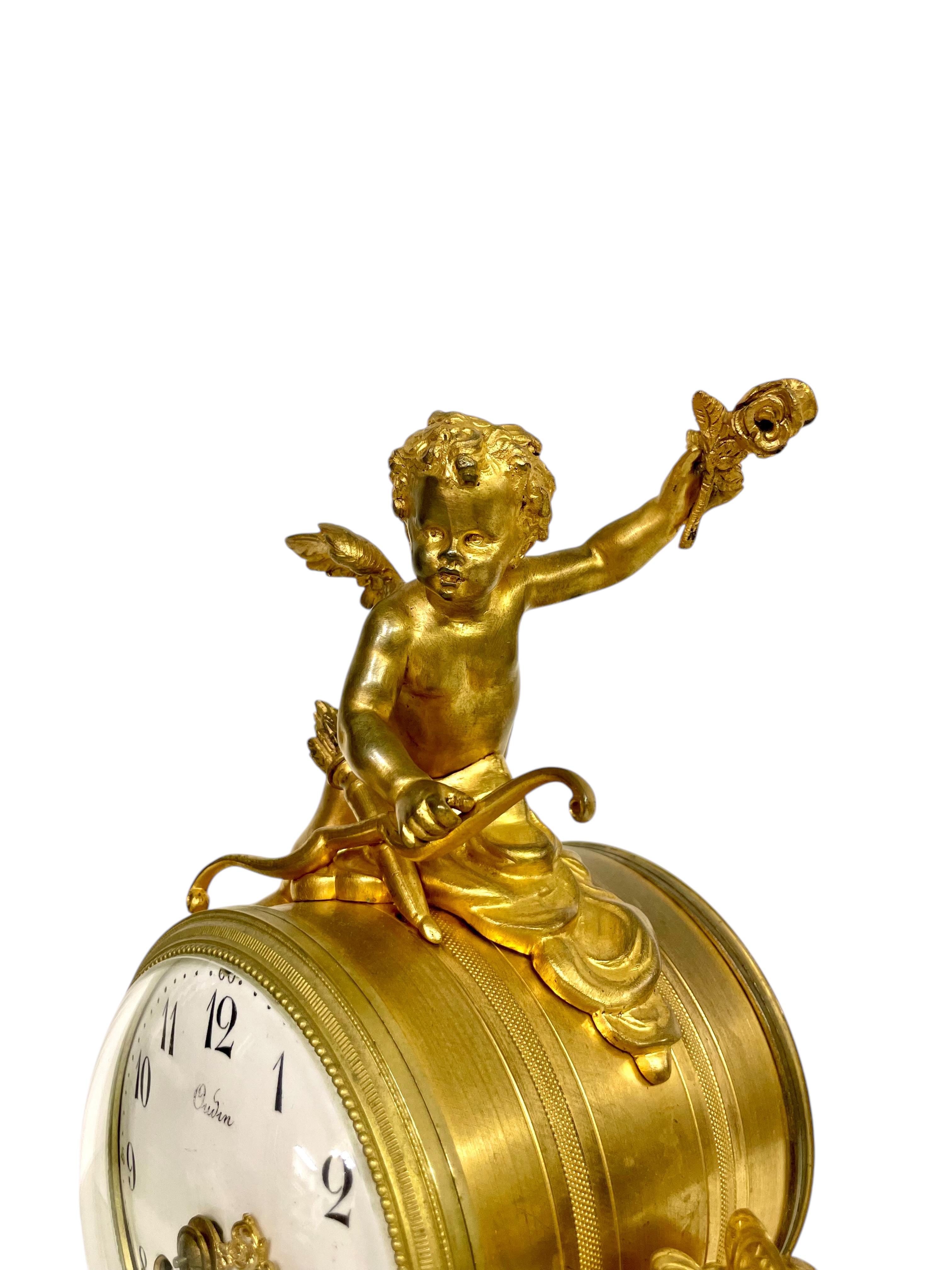 19th Century Gilt Bronze and Marble Clock, Signed Oudin à Marseille For Sale 2