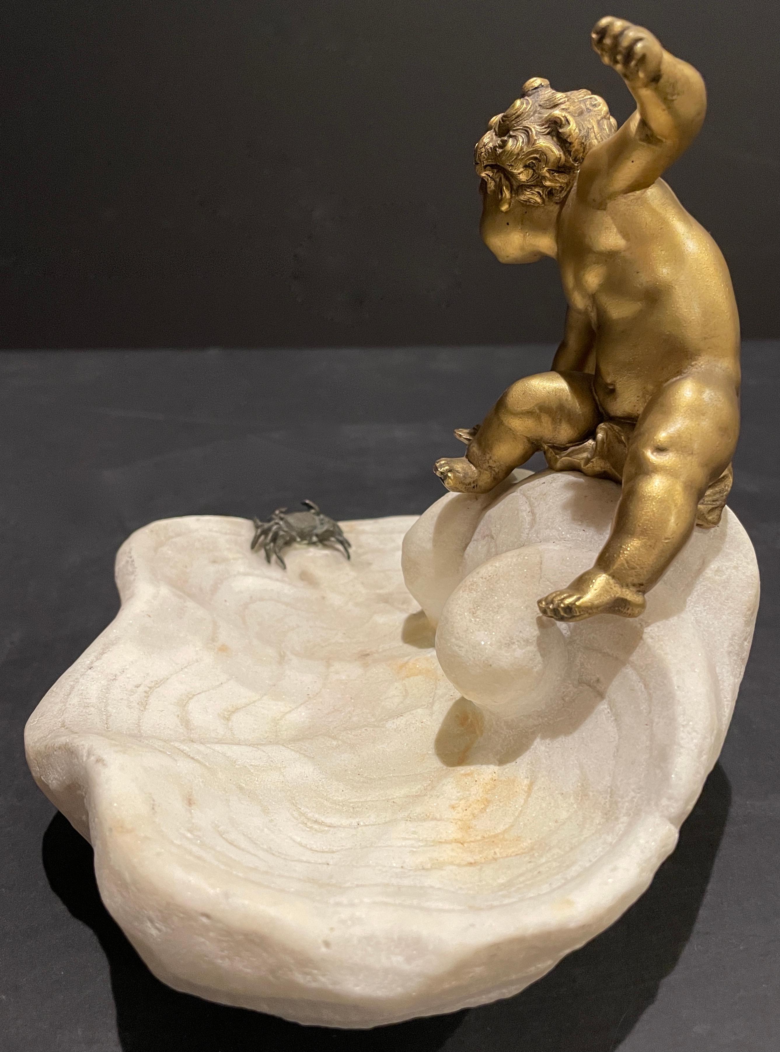Gilt Bronze Boy On Marble Shell With Crab For Sale 3