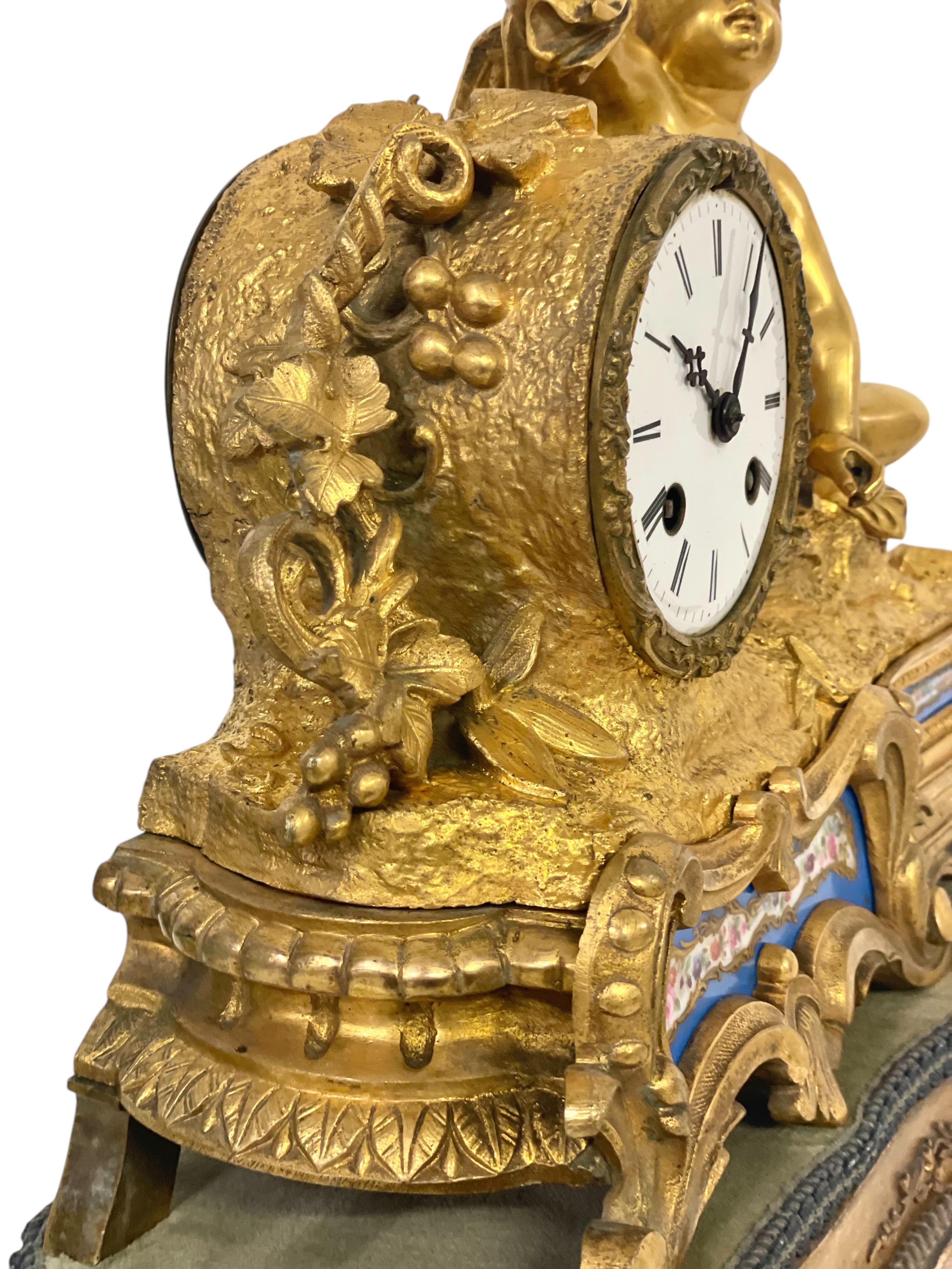 19th century Gilt Bronze and Porcelain Clock by 