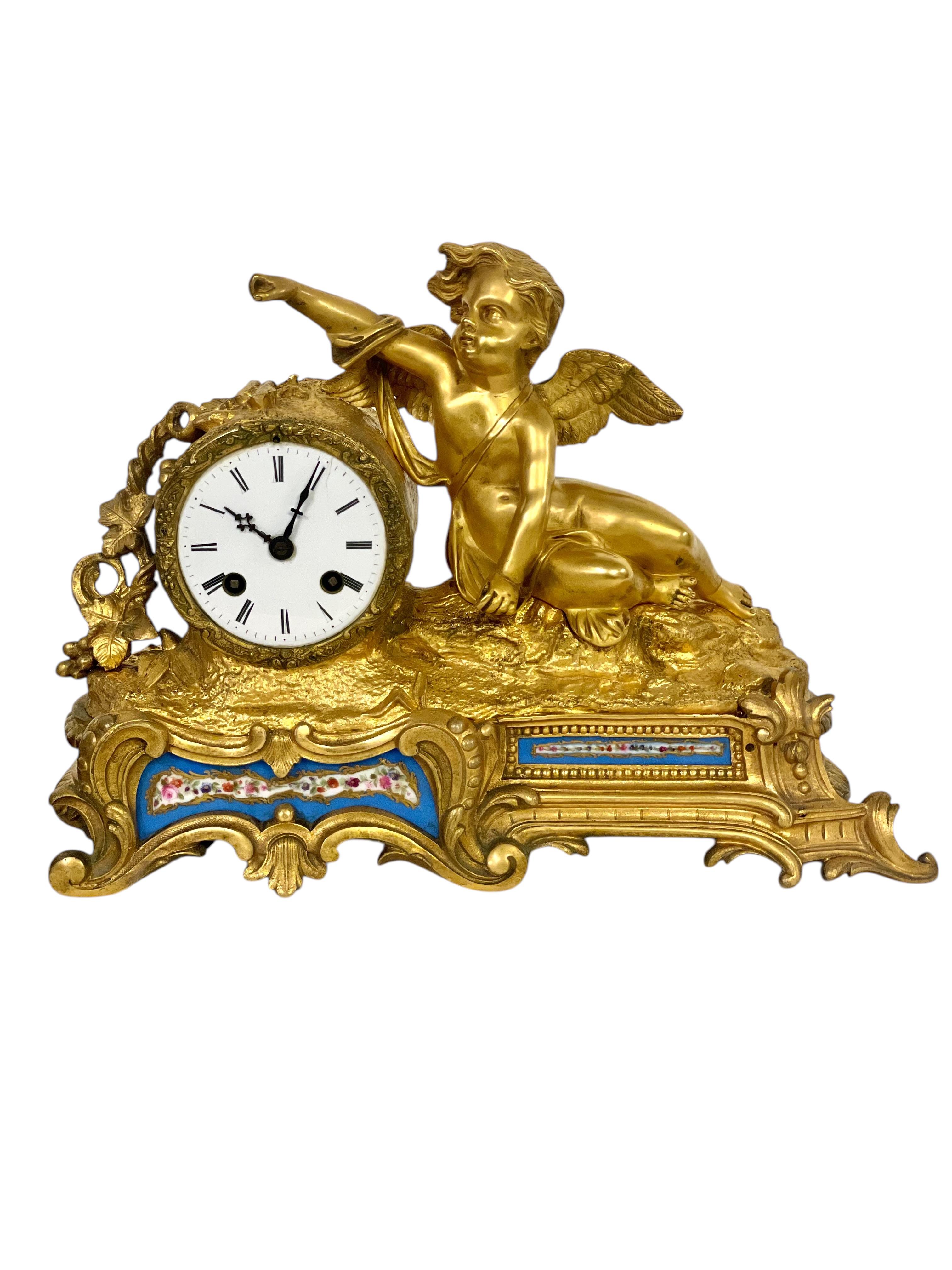 19th century Gilt Bronze and Porcelain Clock by 