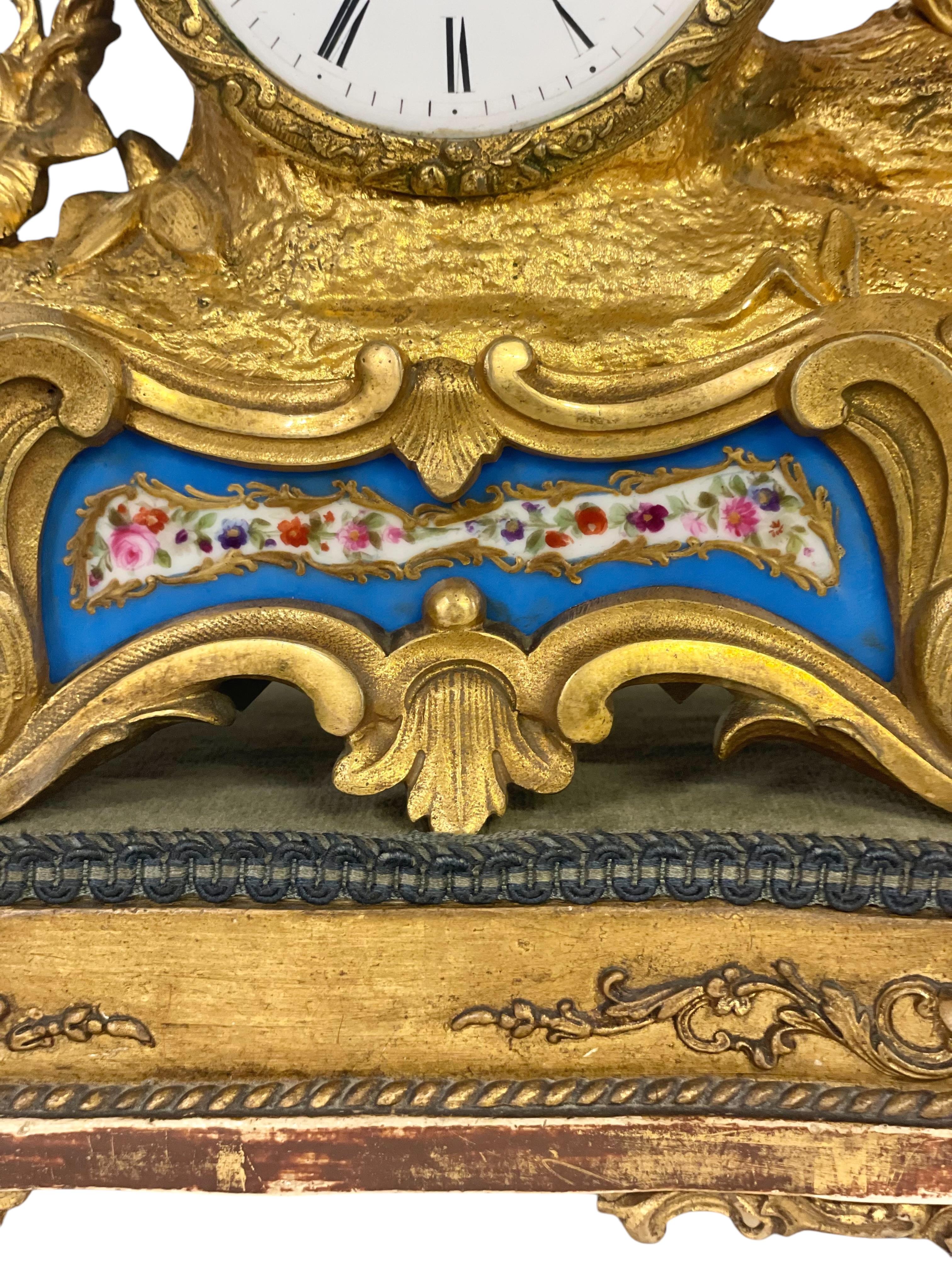 French 19th century Gilt Bronze and Porcelain Clock by 