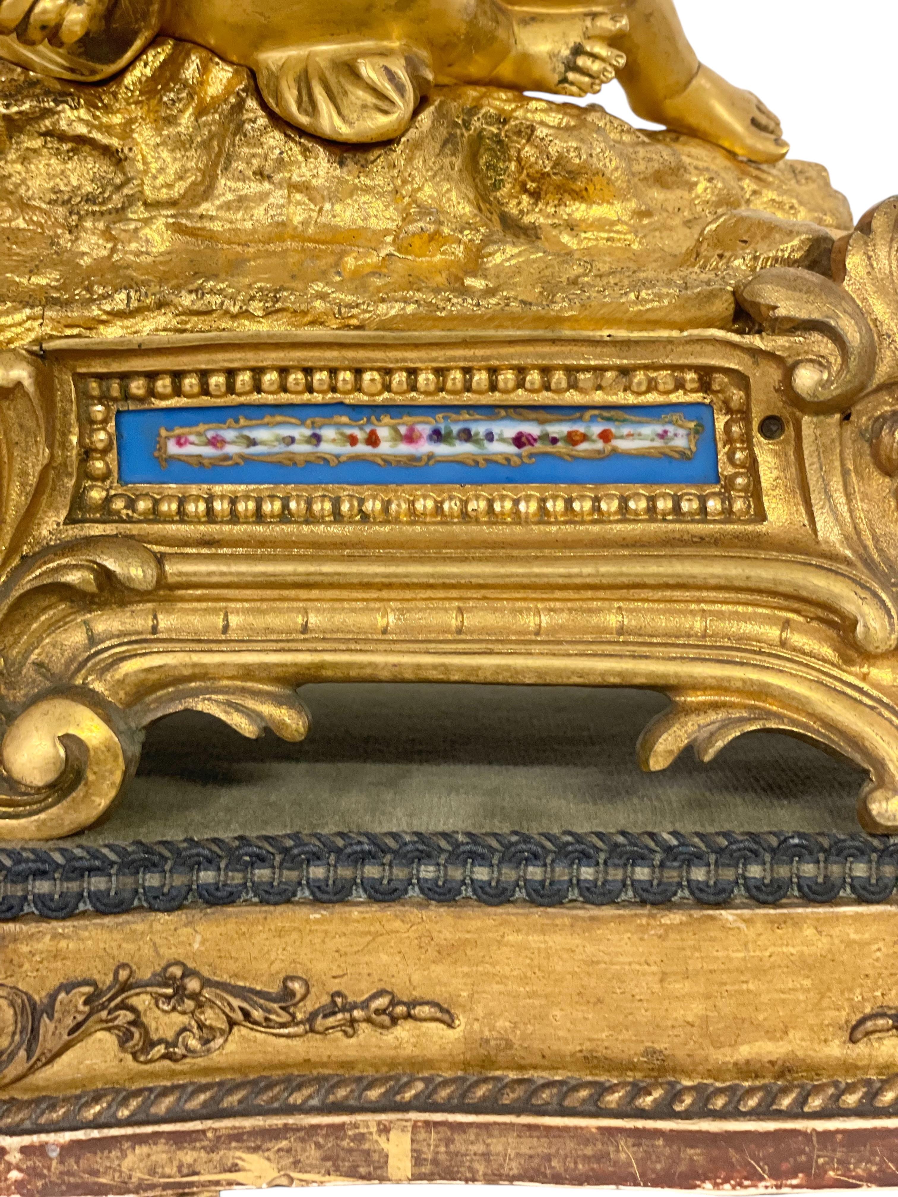 19th Century 19th century Gilt Bronze and Porcelain Clock by 