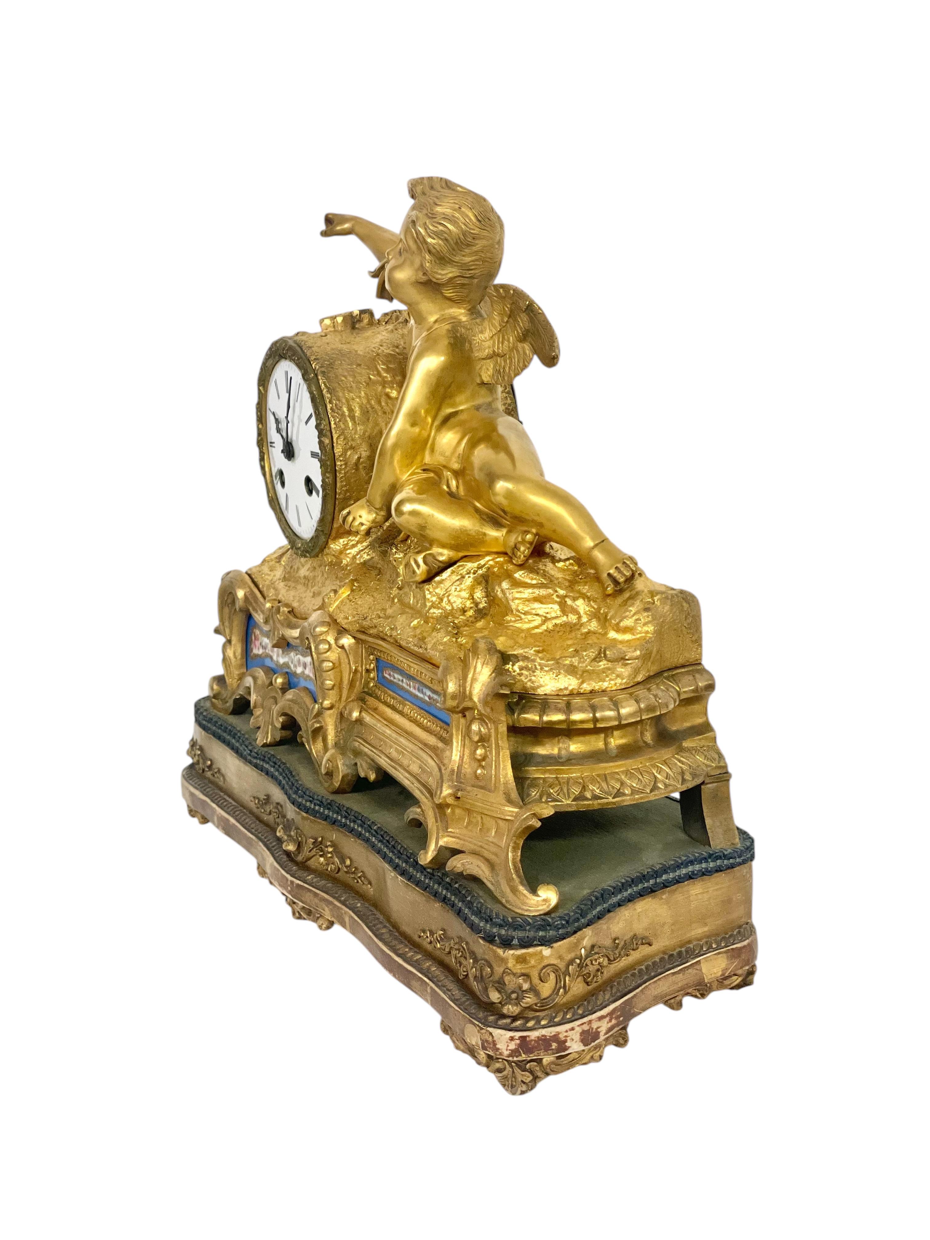 19th century Gilt Bronze and Porcelain Clock by 