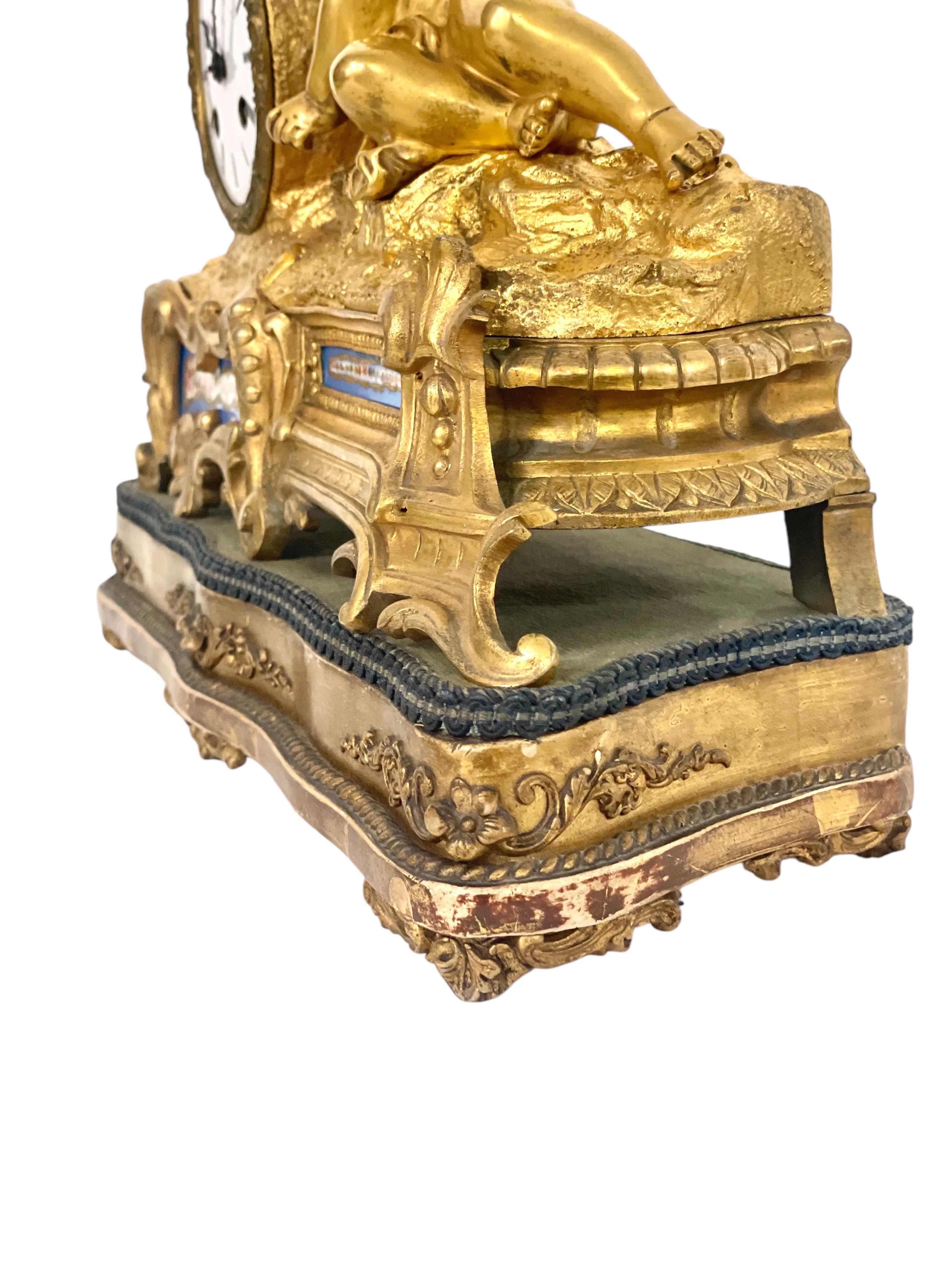 19th century Gilt Bronze and Porcelain Clock by 