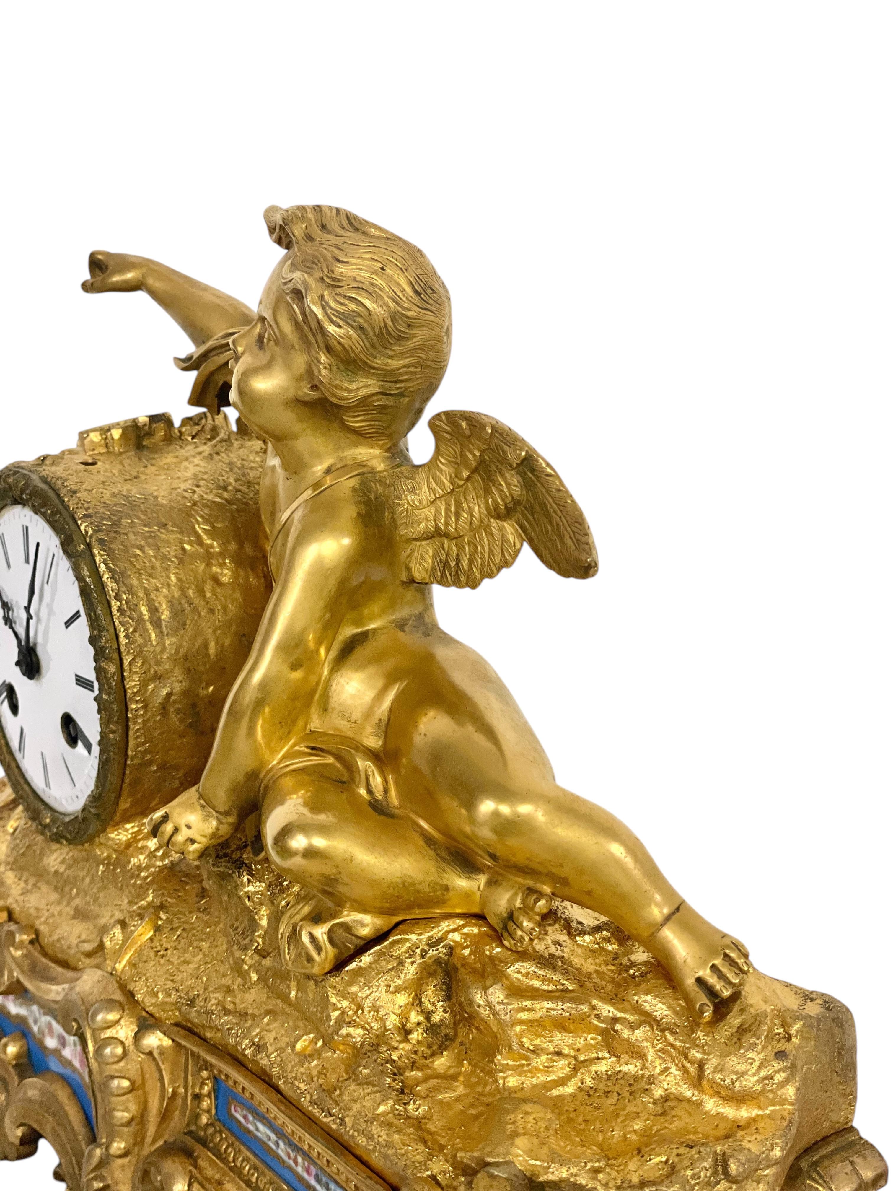 19th century Gilt Bronze and Porcelain Clock by 