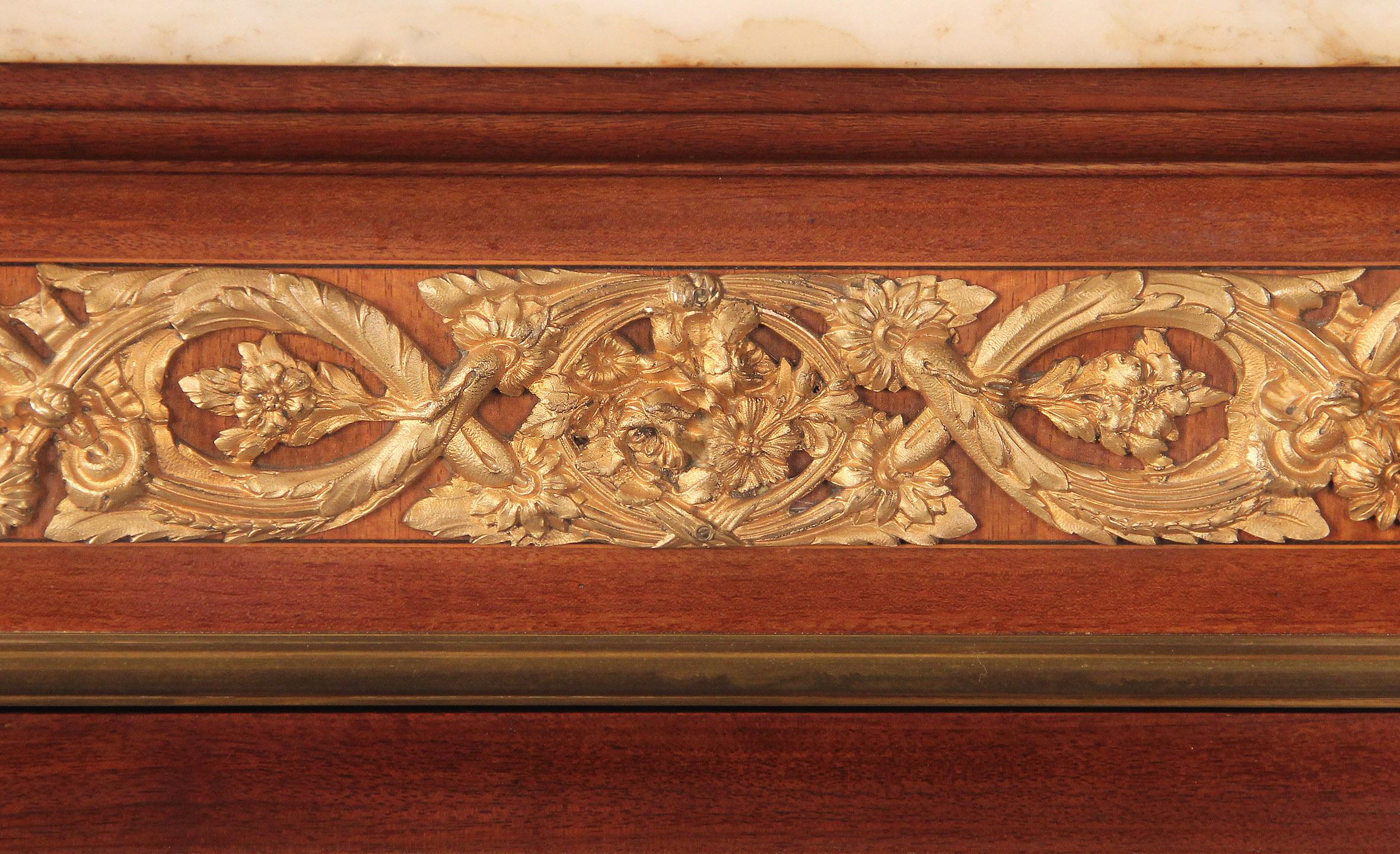 Hand-Painted 19th Century Gilt Bronze and Sèvres Style Porcelain Mounted Parquetry Cabinet For Sale