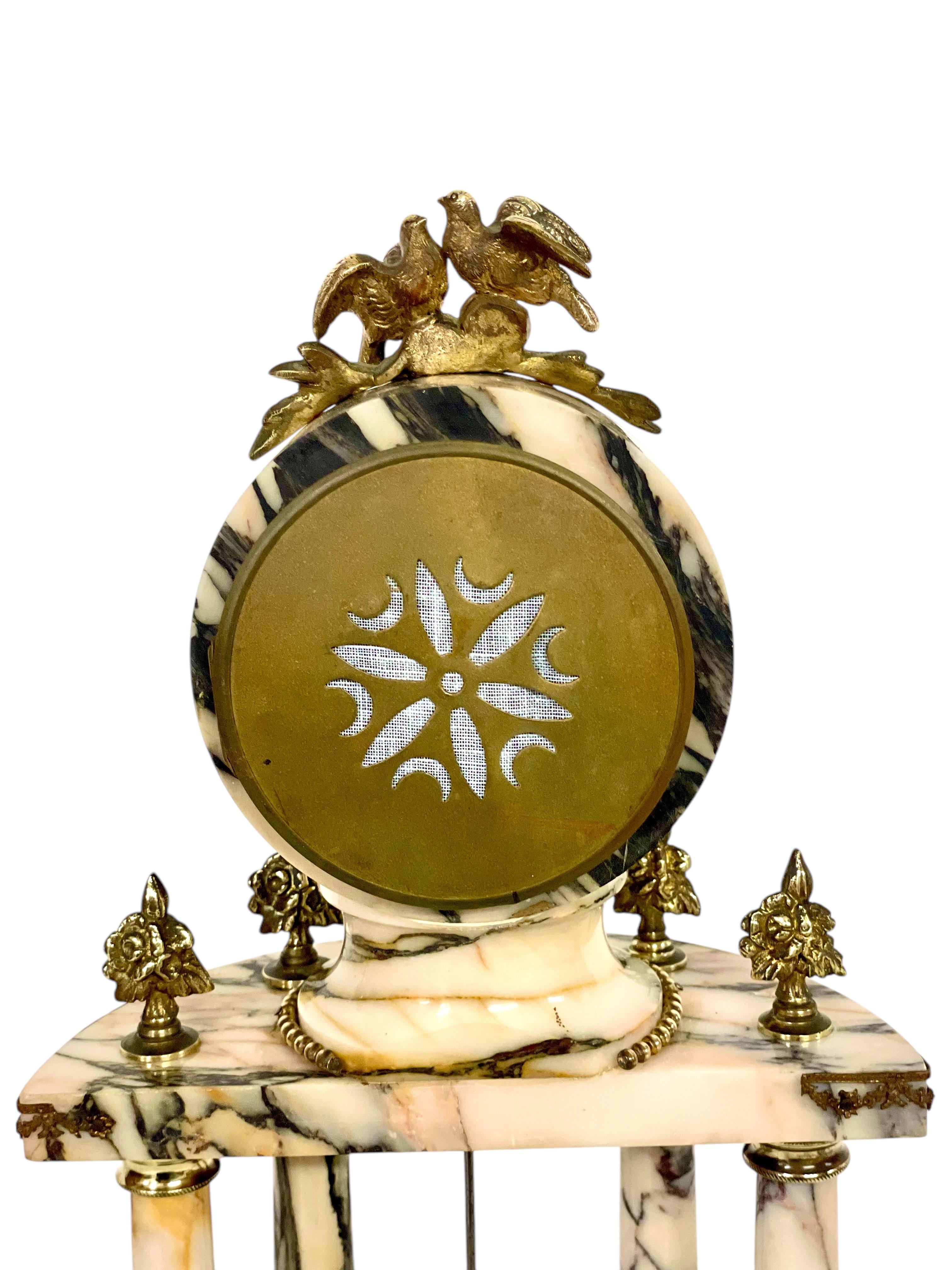 19th Century Gilt Bronze and Veined Marble Mantel Clock at 1stDibs